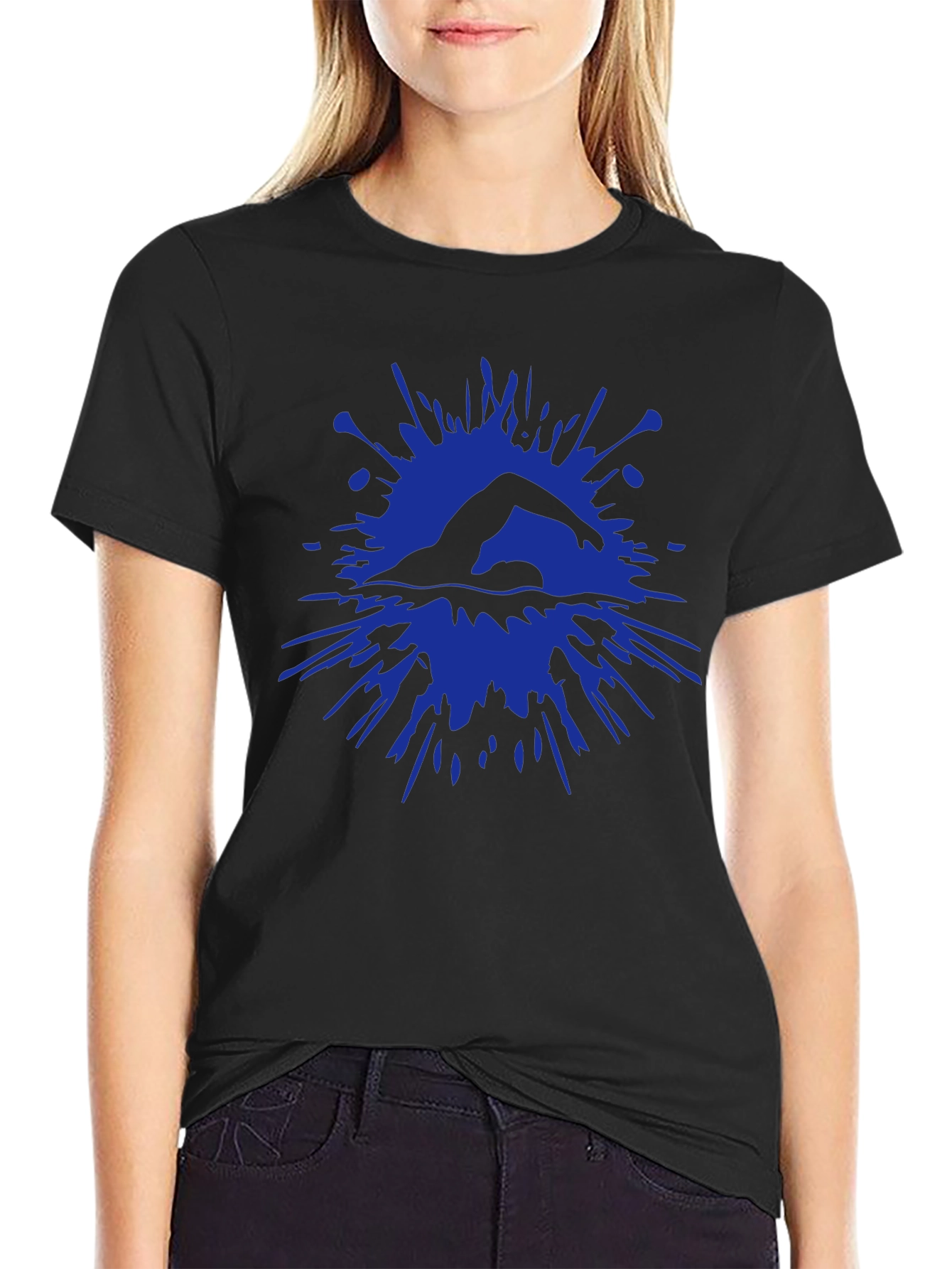 Swimmer Splash Graphic Tee - Black Cotton T-Shirt