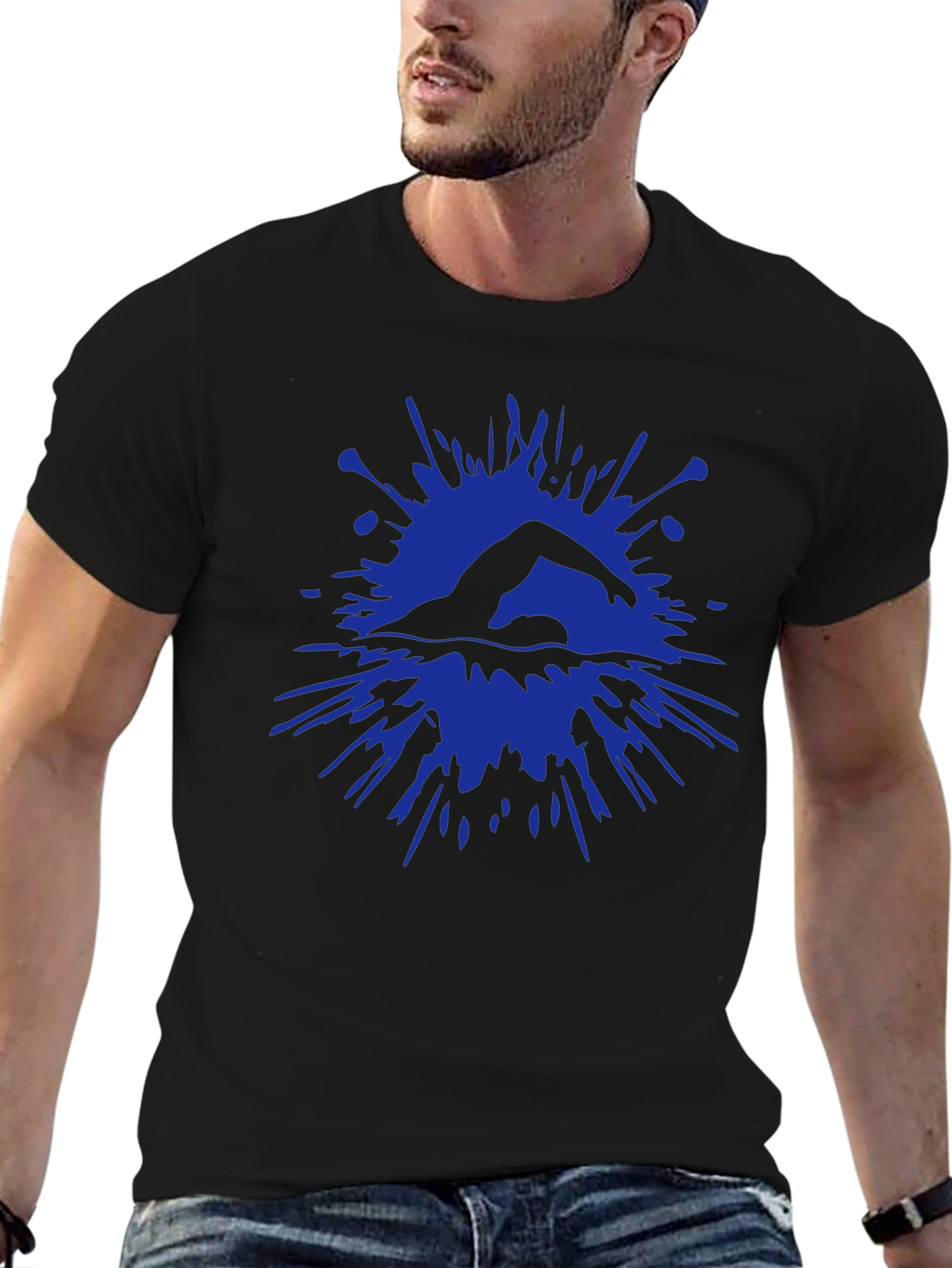 Swimmer Splash Graphic Tee - Black Cotton T-Shirt