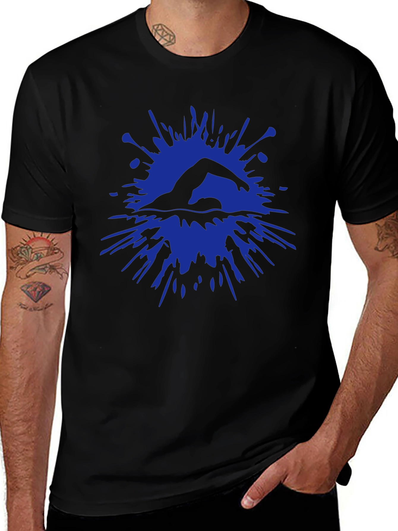 Swimmer Splash Graphic Tee - Black Cotton T-Shirt