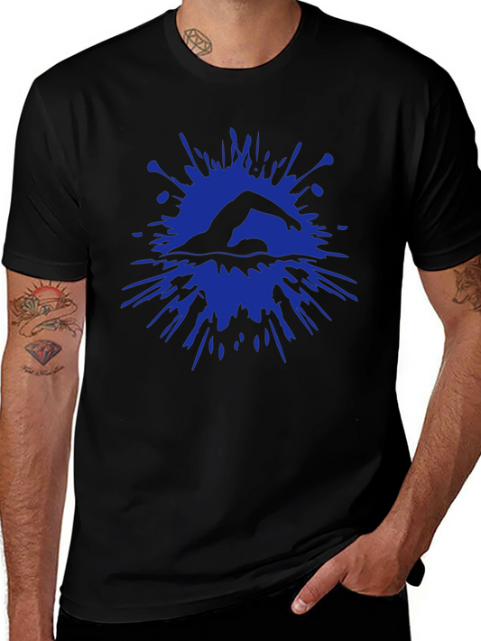 Swimmer Splash Graphic Tee - Black Cotton T-Shirt