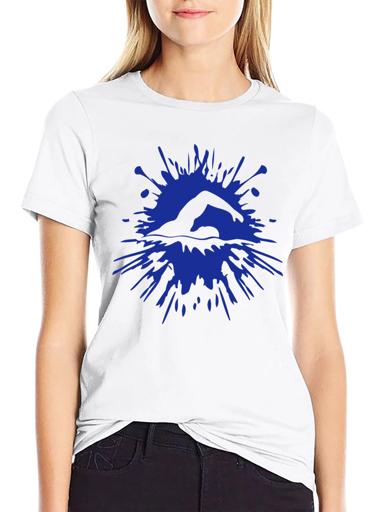 Swimmer Splash Graphic Tee - Black Cotton T-Shirt