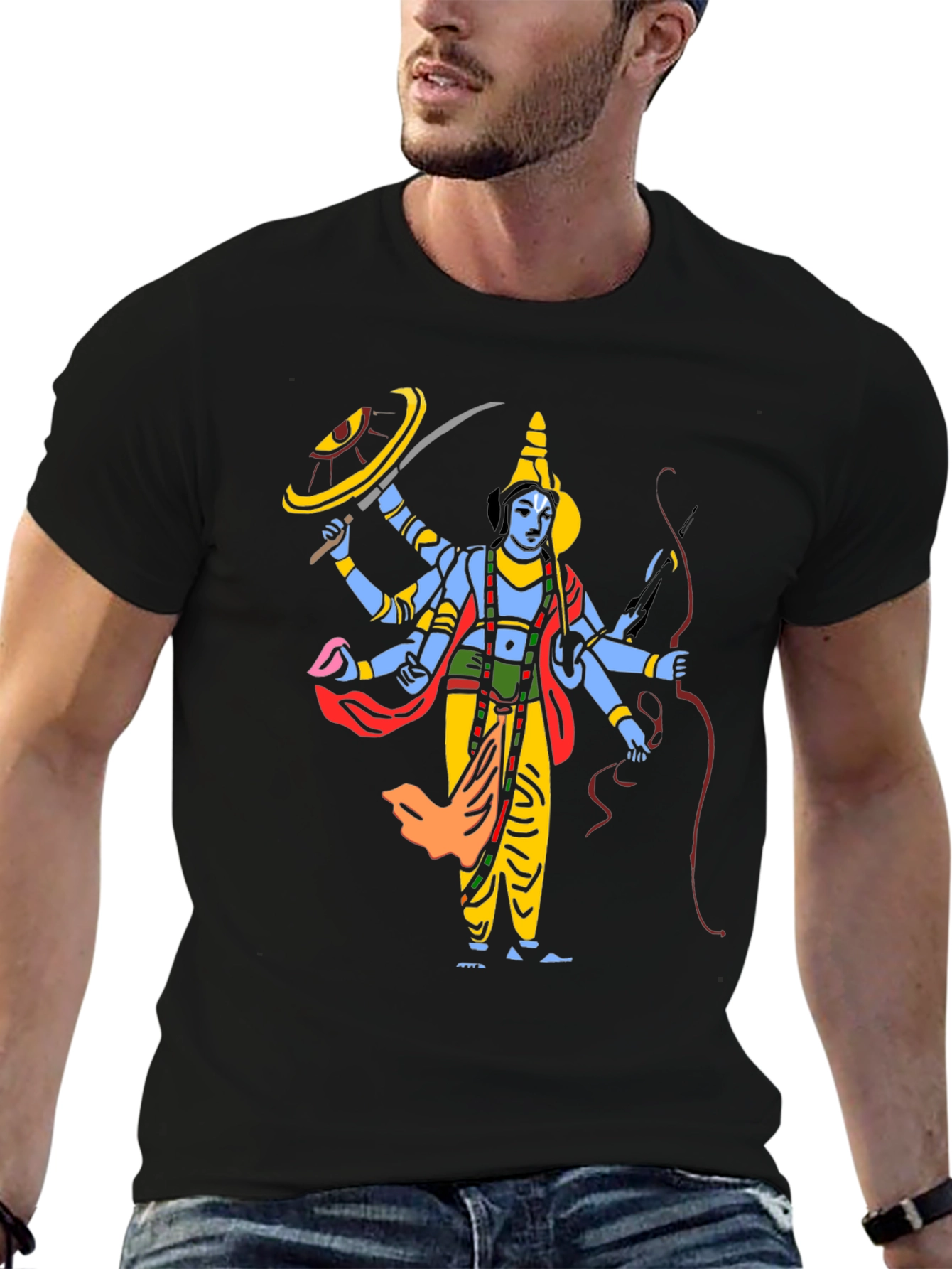Krishna Graphic Print Black T-Shirt