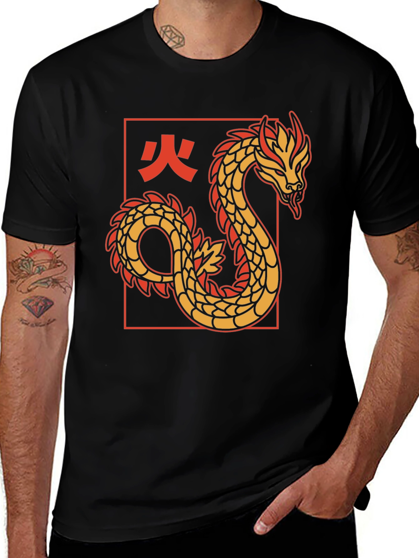 Dragon Graphic Tee - Black Cotton T-Shirt