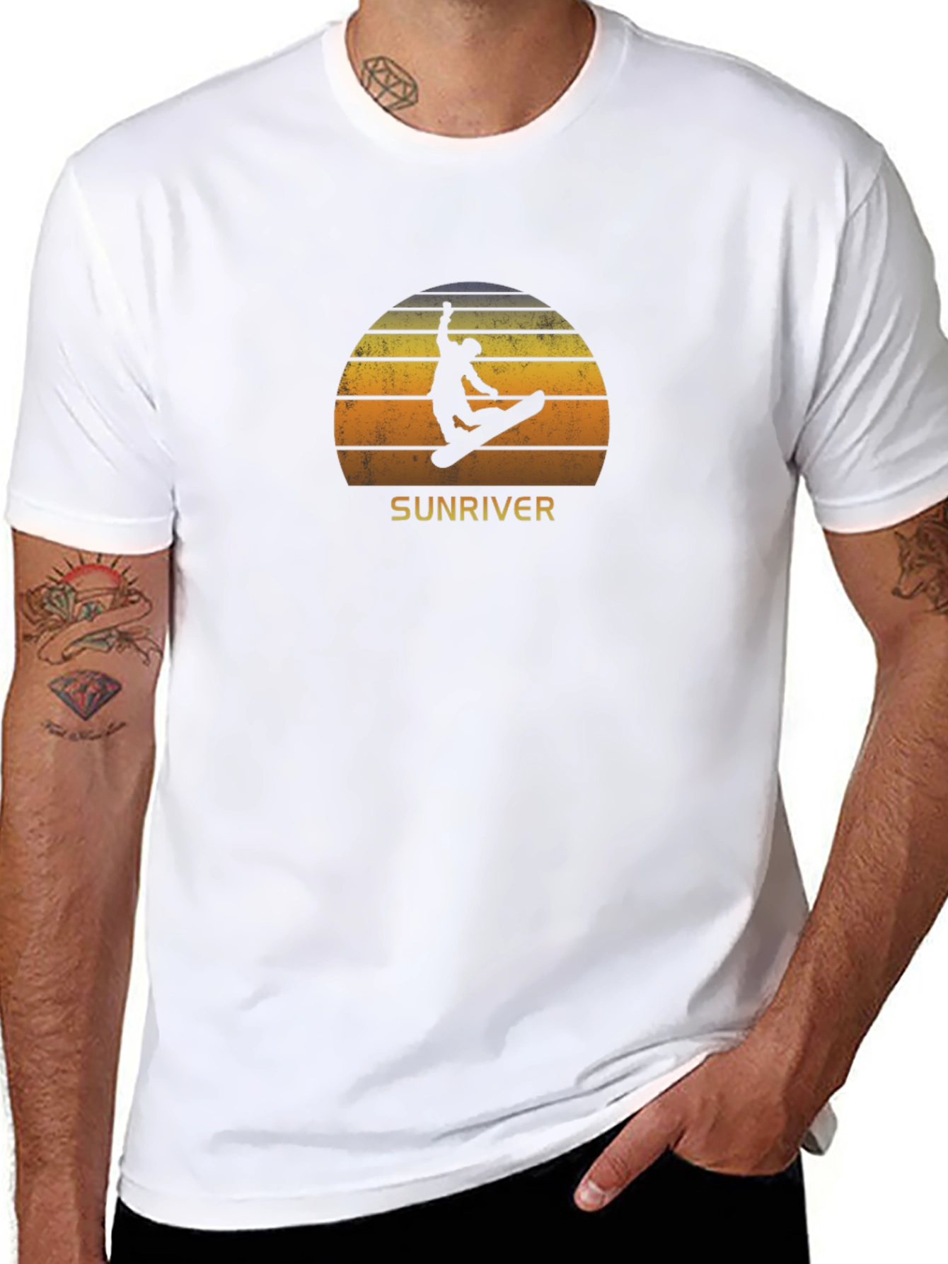 Sunriver Snowboarder Sunset Tee - Retro Cool
