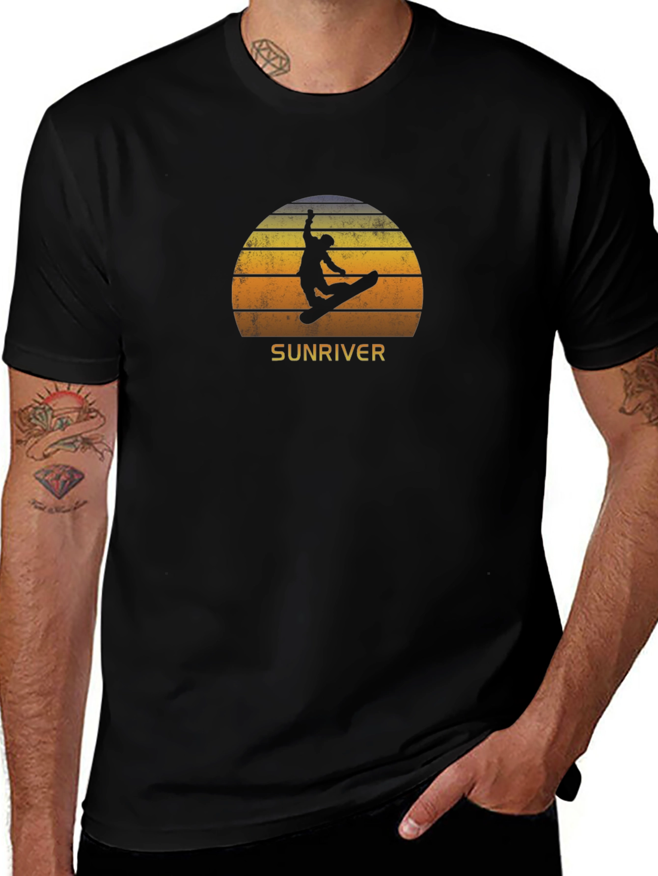 Sunriver Snowboarder Sunset Tee - Retro Cool