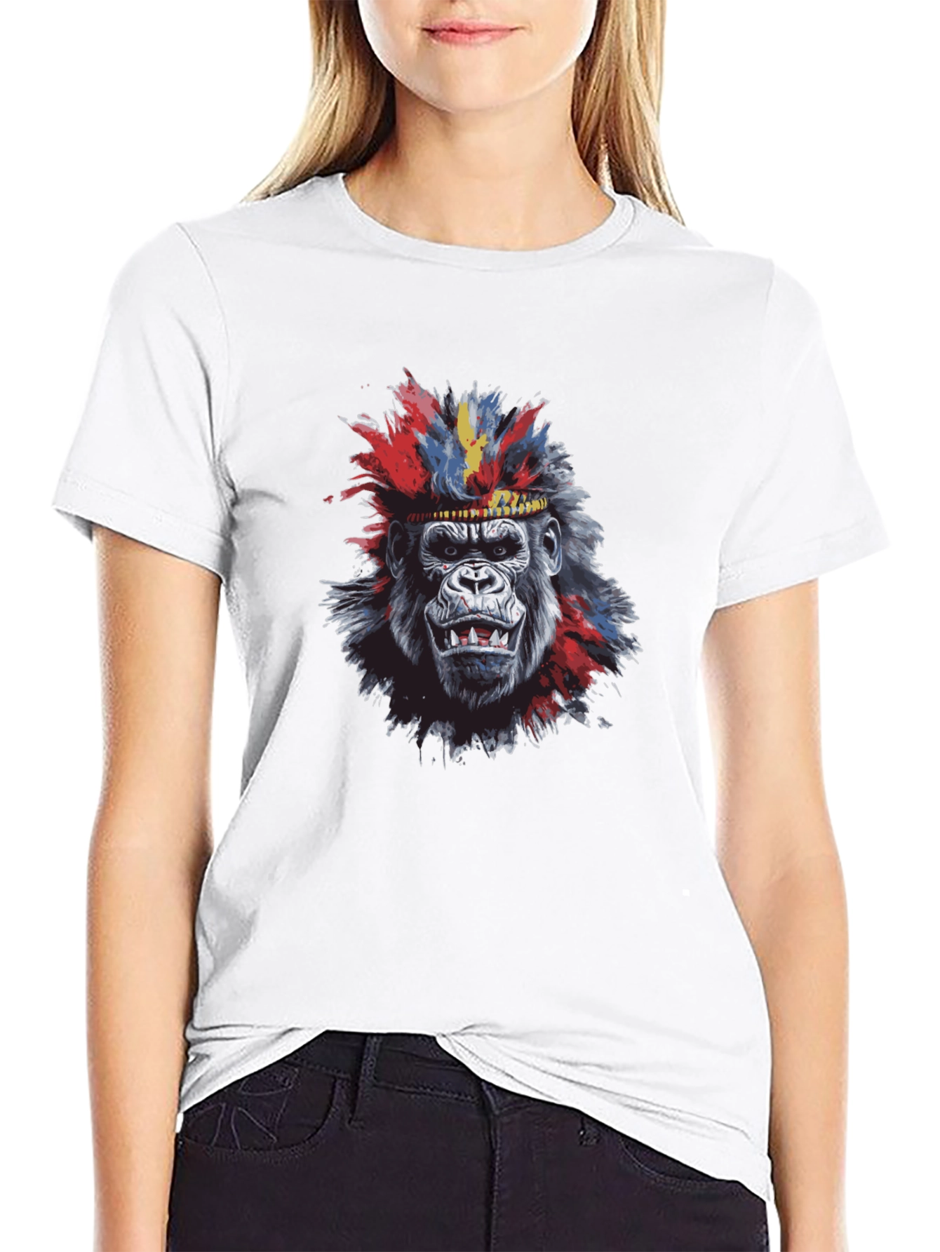 Cool Gorilla Tee: Tribal Headdress Design