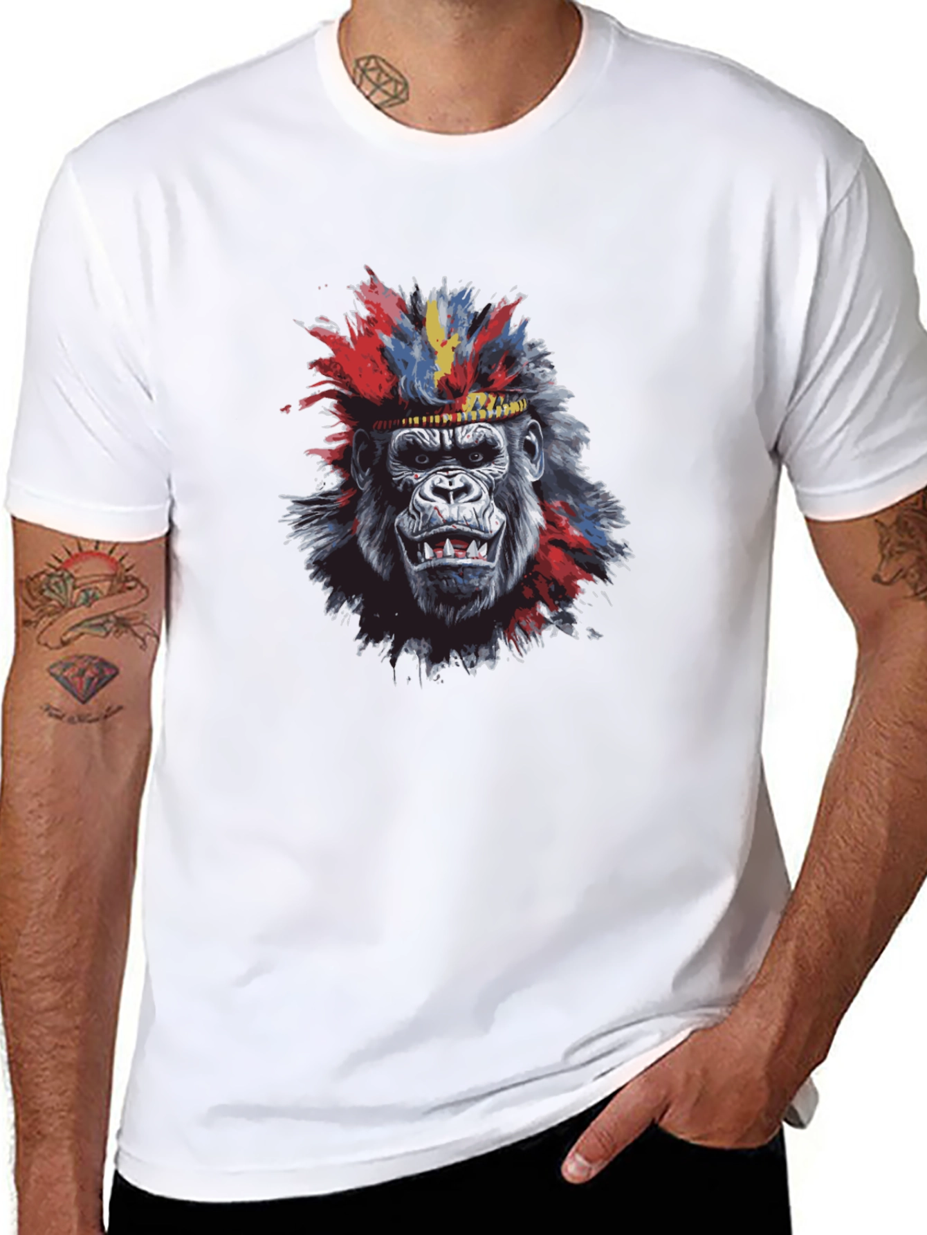 Cool Gorilla Tee: Tribal Headdress Design