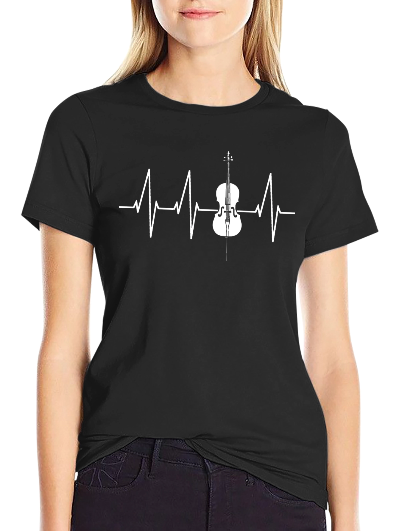 Heartbeat Cello Graphic T-Shirt - Black