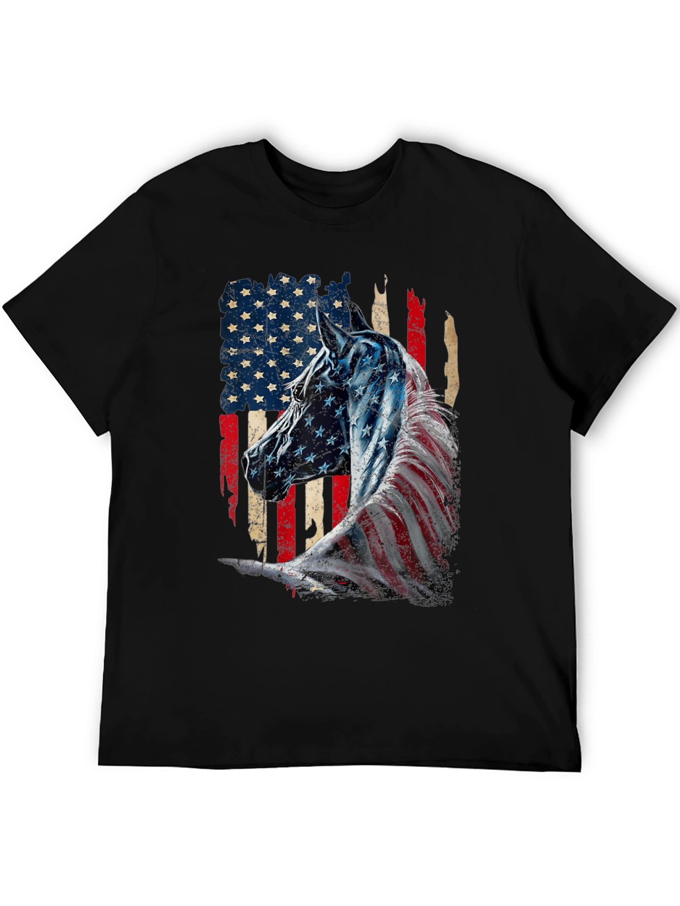 American Flag Horse Graphic Tee - Patriotic Style