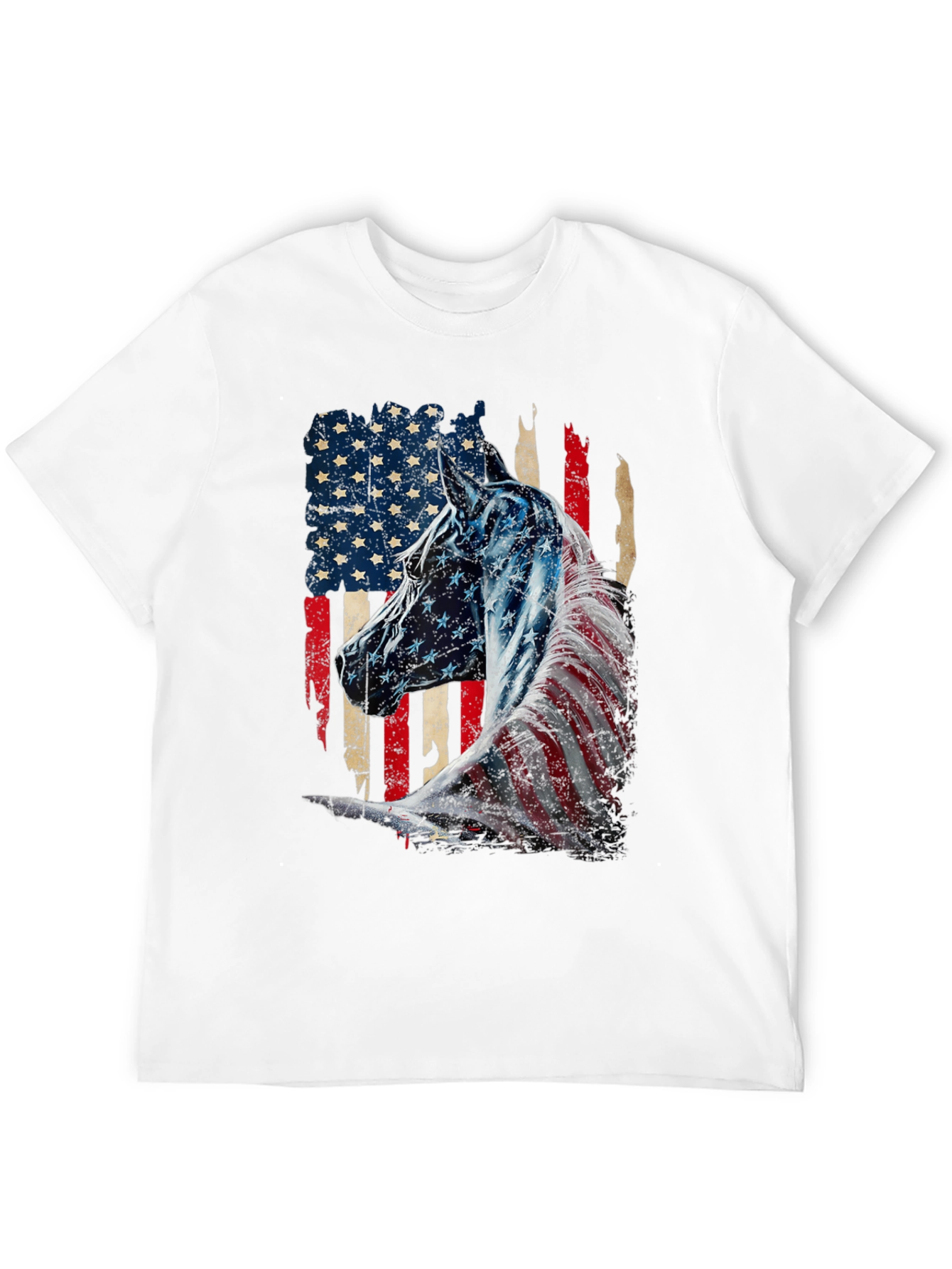 American Flag Horse Graphic Tee - Patriotic Style