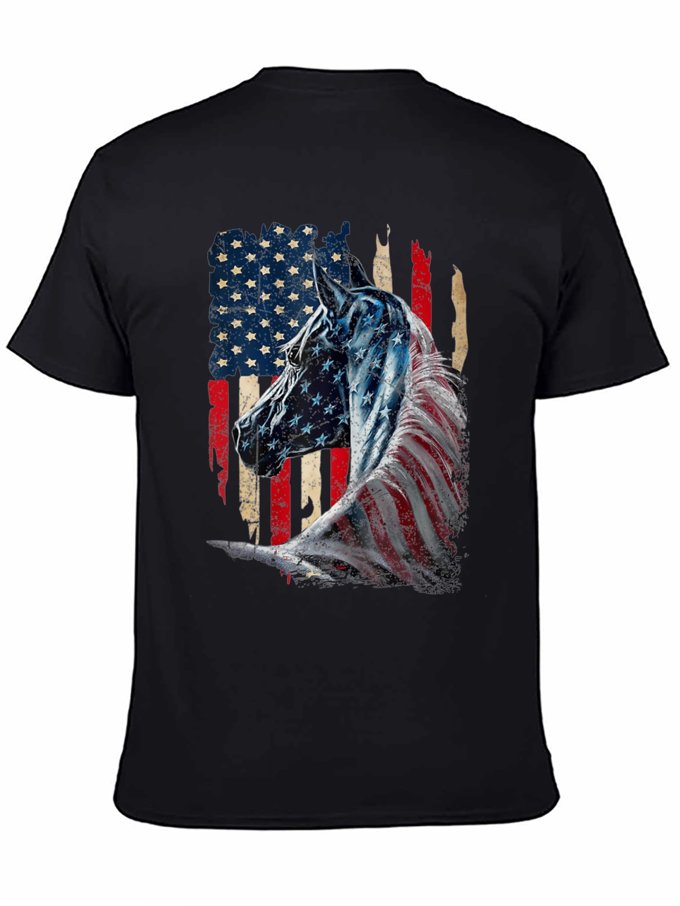 American Flag Horse Graphic Tee - Patriotic Style