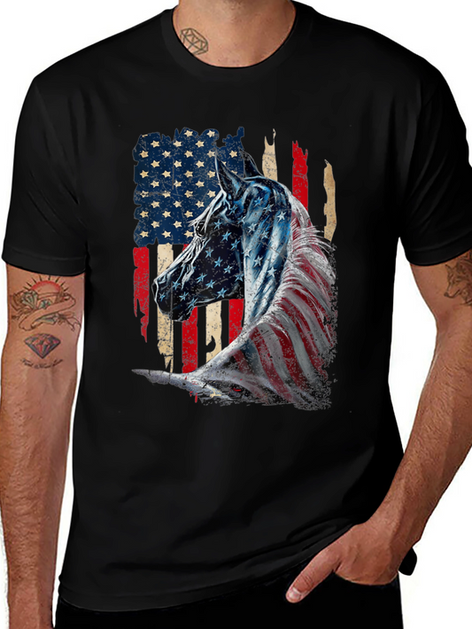 American Flag Horse Graphic Tee - Patriotic Style