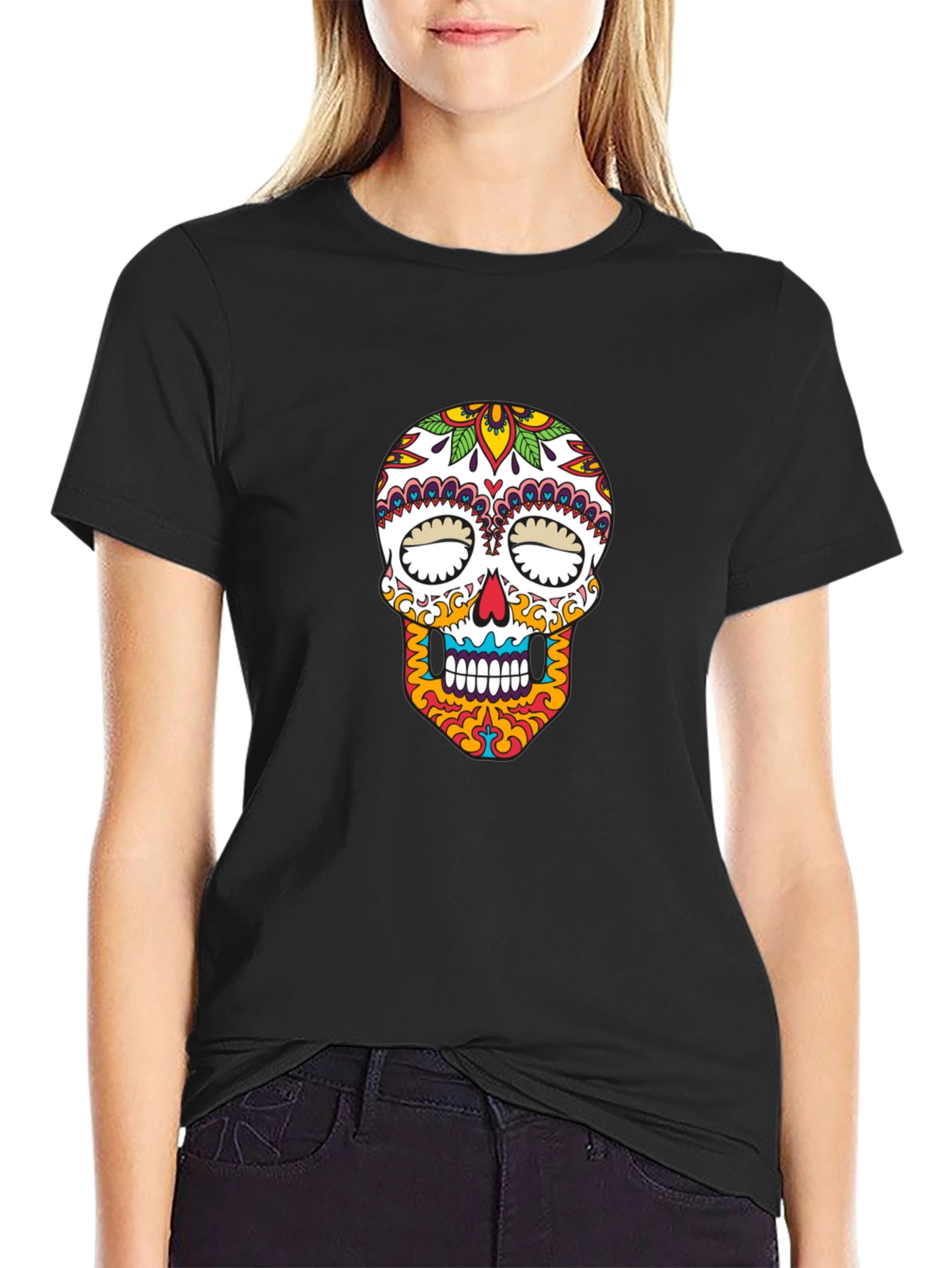 Sugar Skull Graphic T-Shirt - Black Cotton Tee