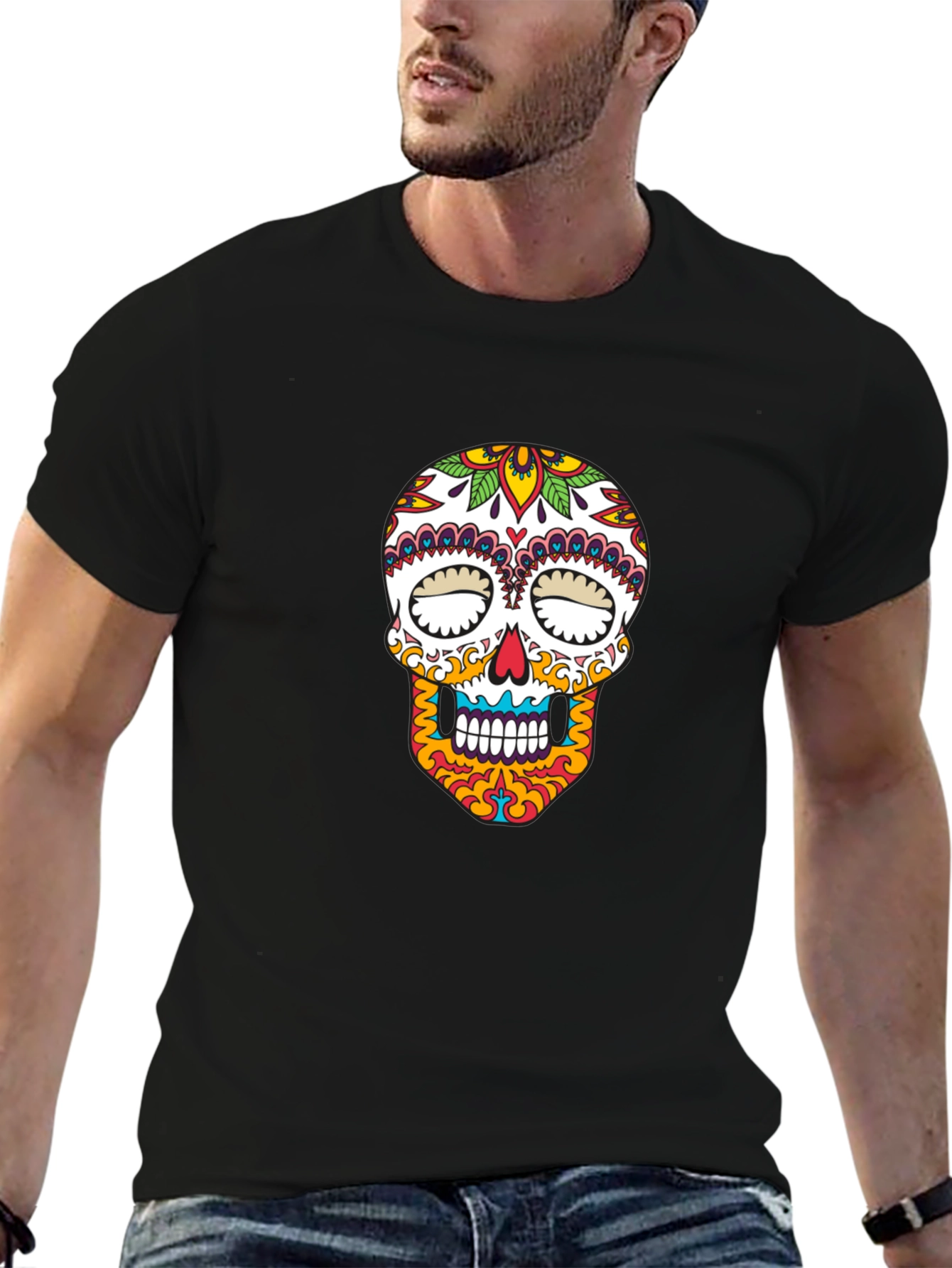 Sugar Skull Graphic T-Shirt - Black Cotton Tee