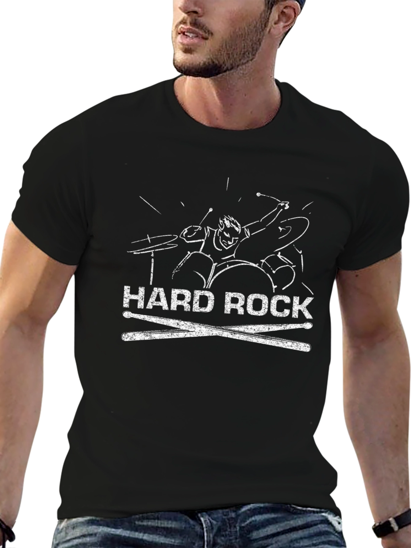 Hard Rock Drummer Graphic Tee - Black Cotton Shirt