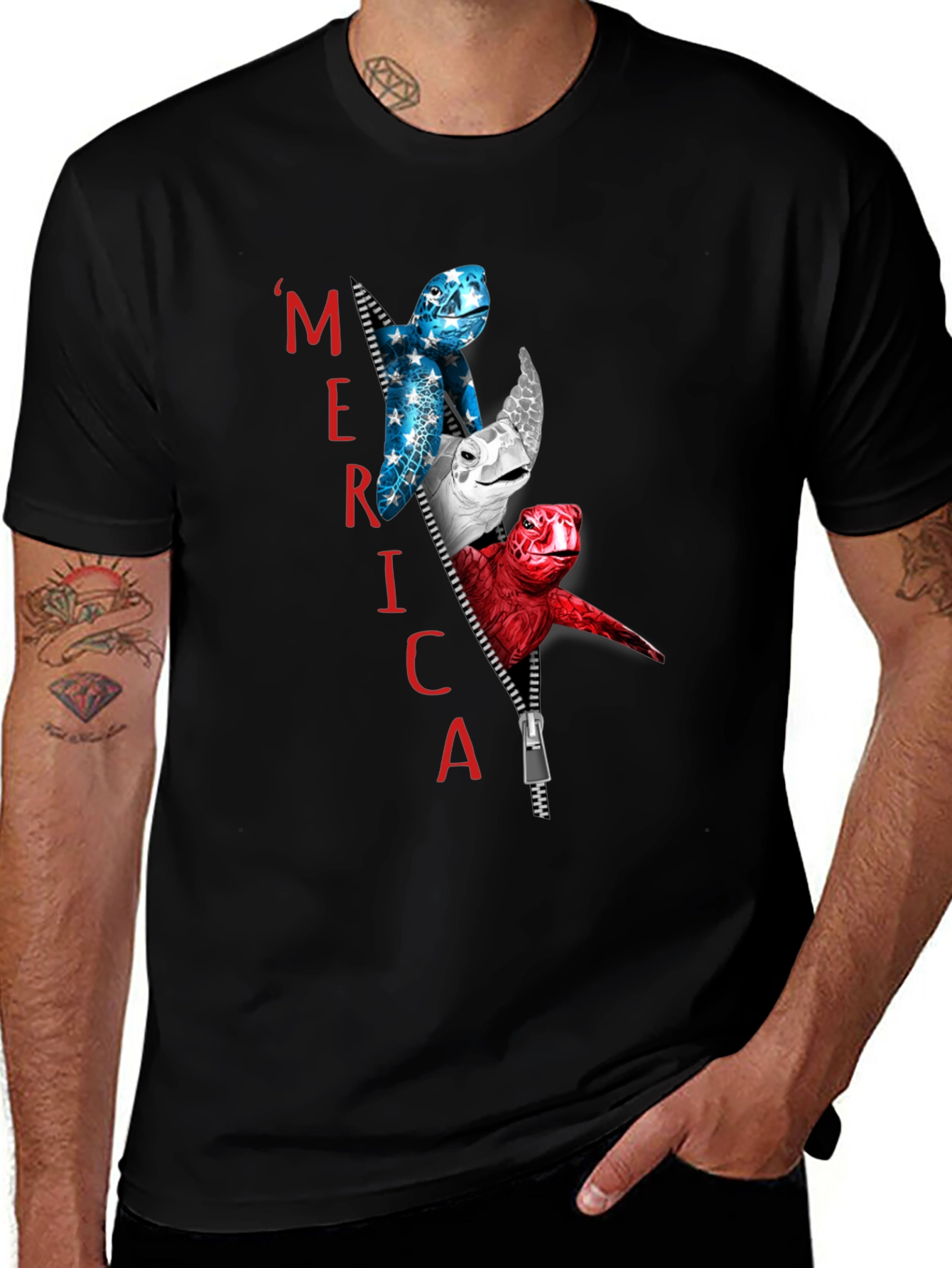 Patriotic Turtle Merica Zipper T-Shirt