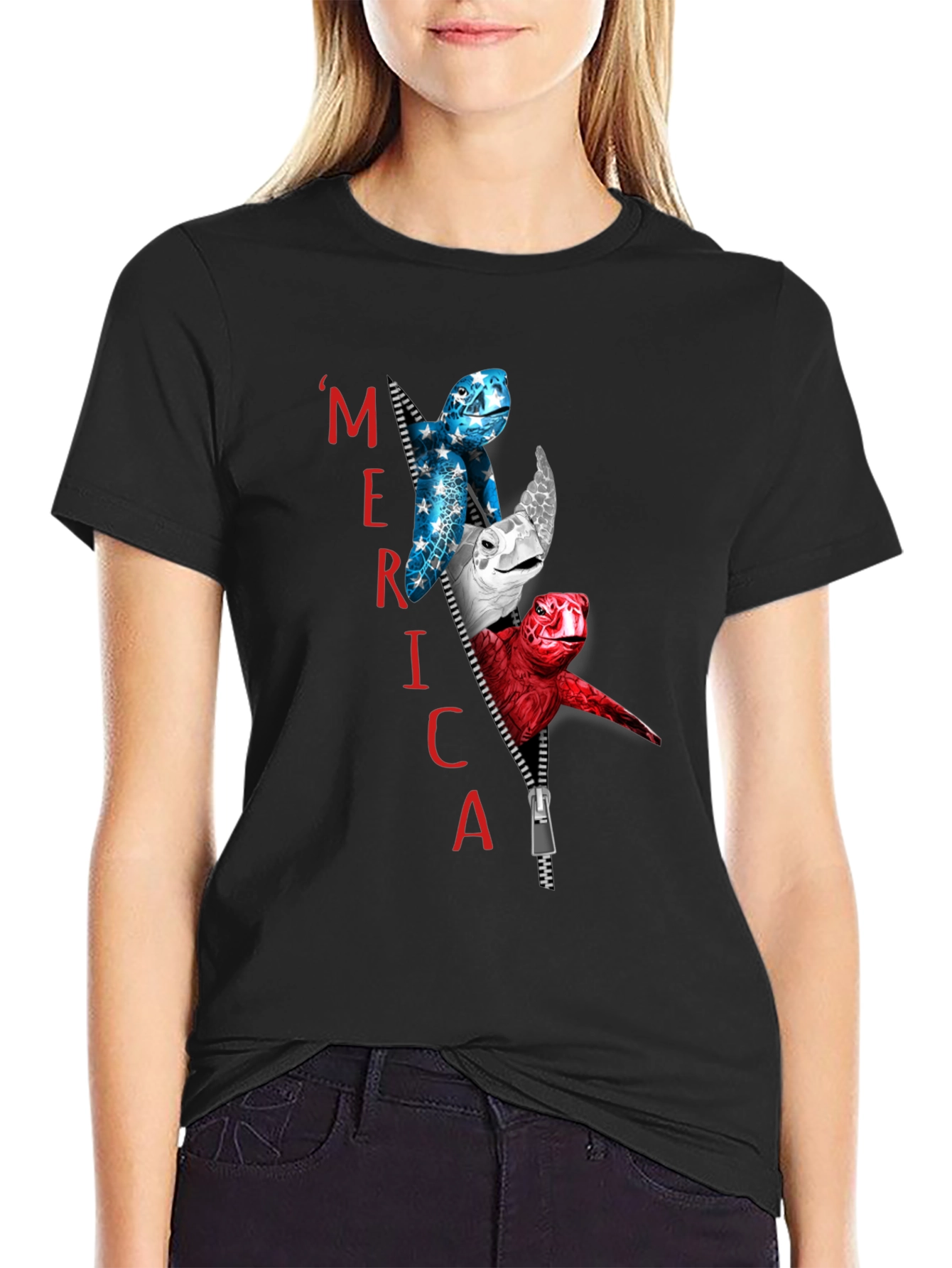 Patriotic Turtle Merica Zipper T-Shirt