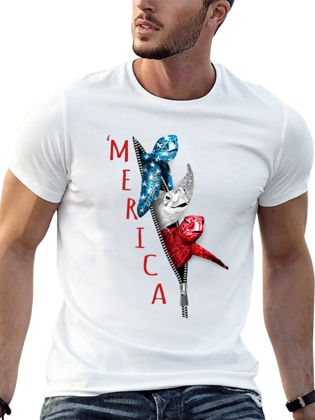 Patriotic Turtle Merica Zipper T-Shirt