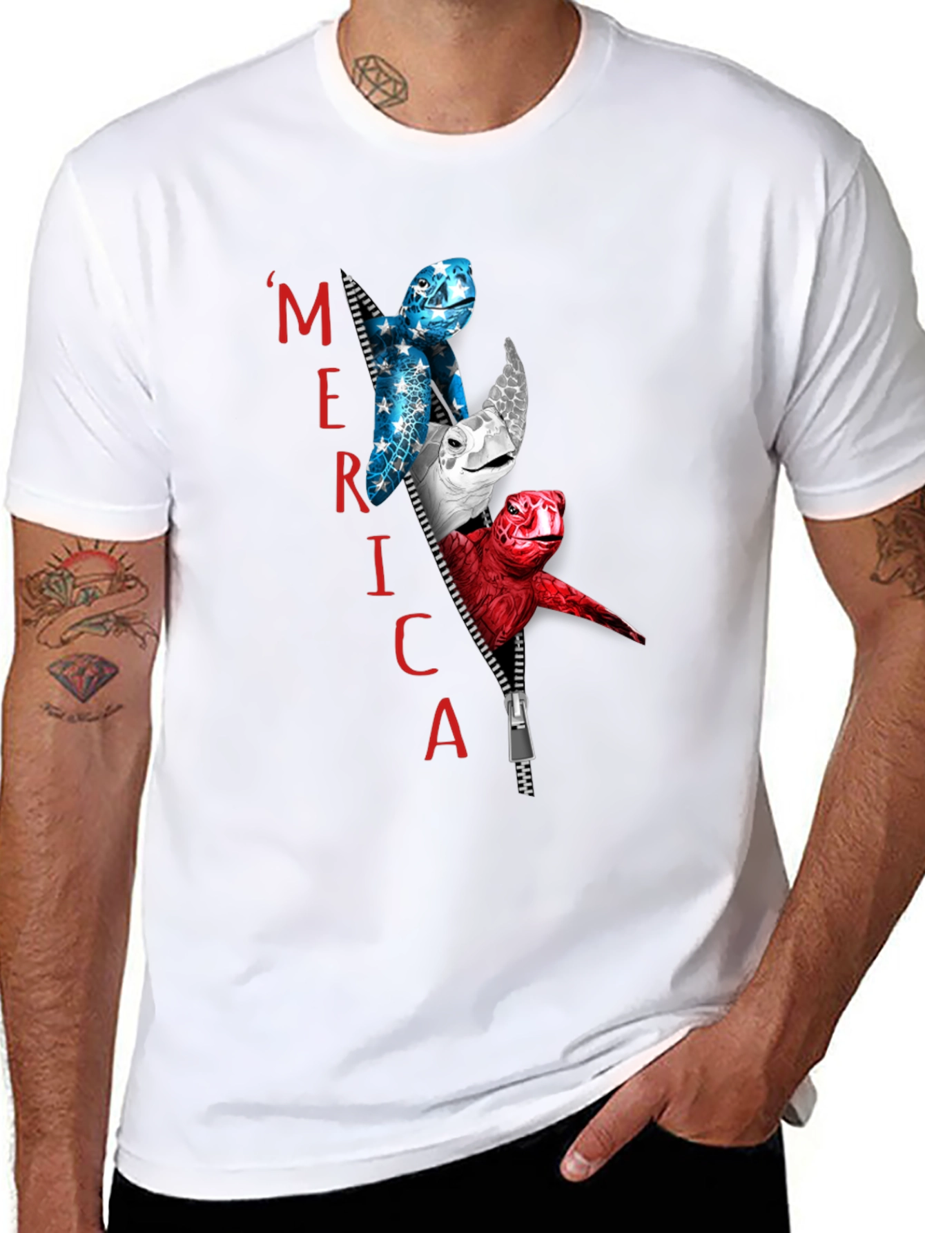 Patriotic Turtle Merica Zipper T-Shirt