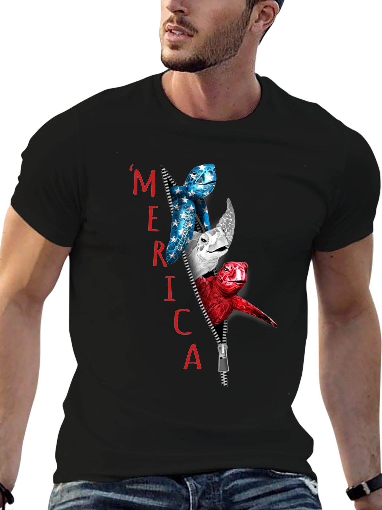 Patriotic Turtle Merica Zipper T-Shirt