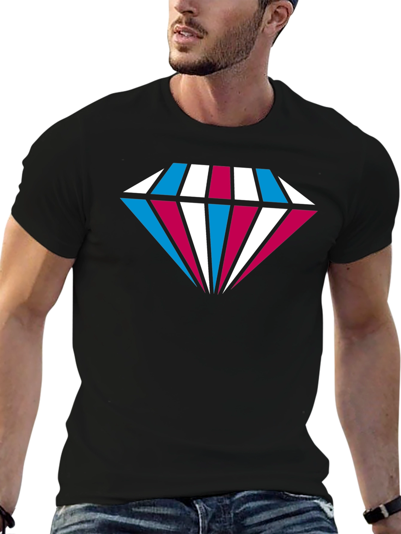 Diamond Pattern Graphic Black Tee Shirt