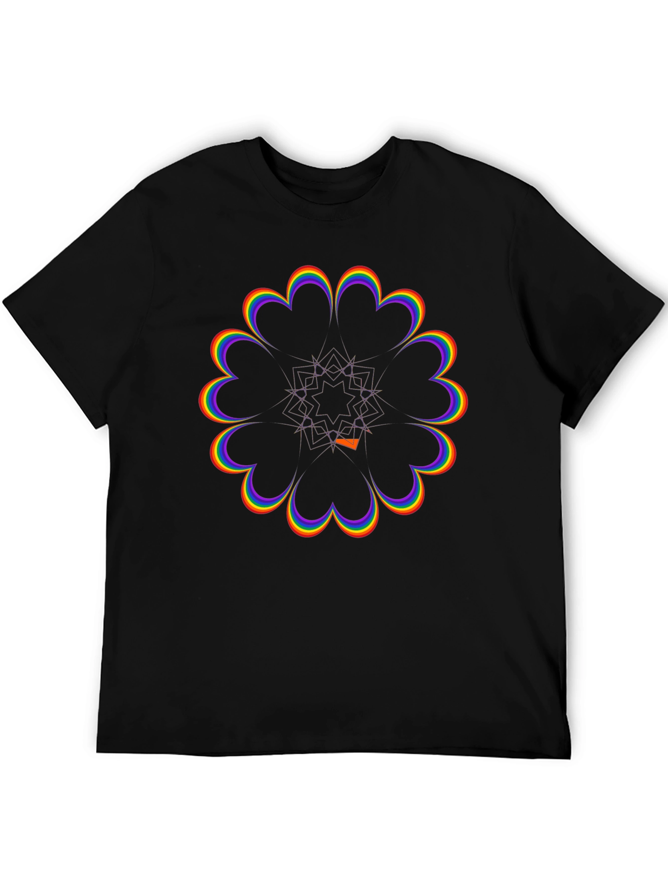 Rainbow Flower Power Black T-Shirt