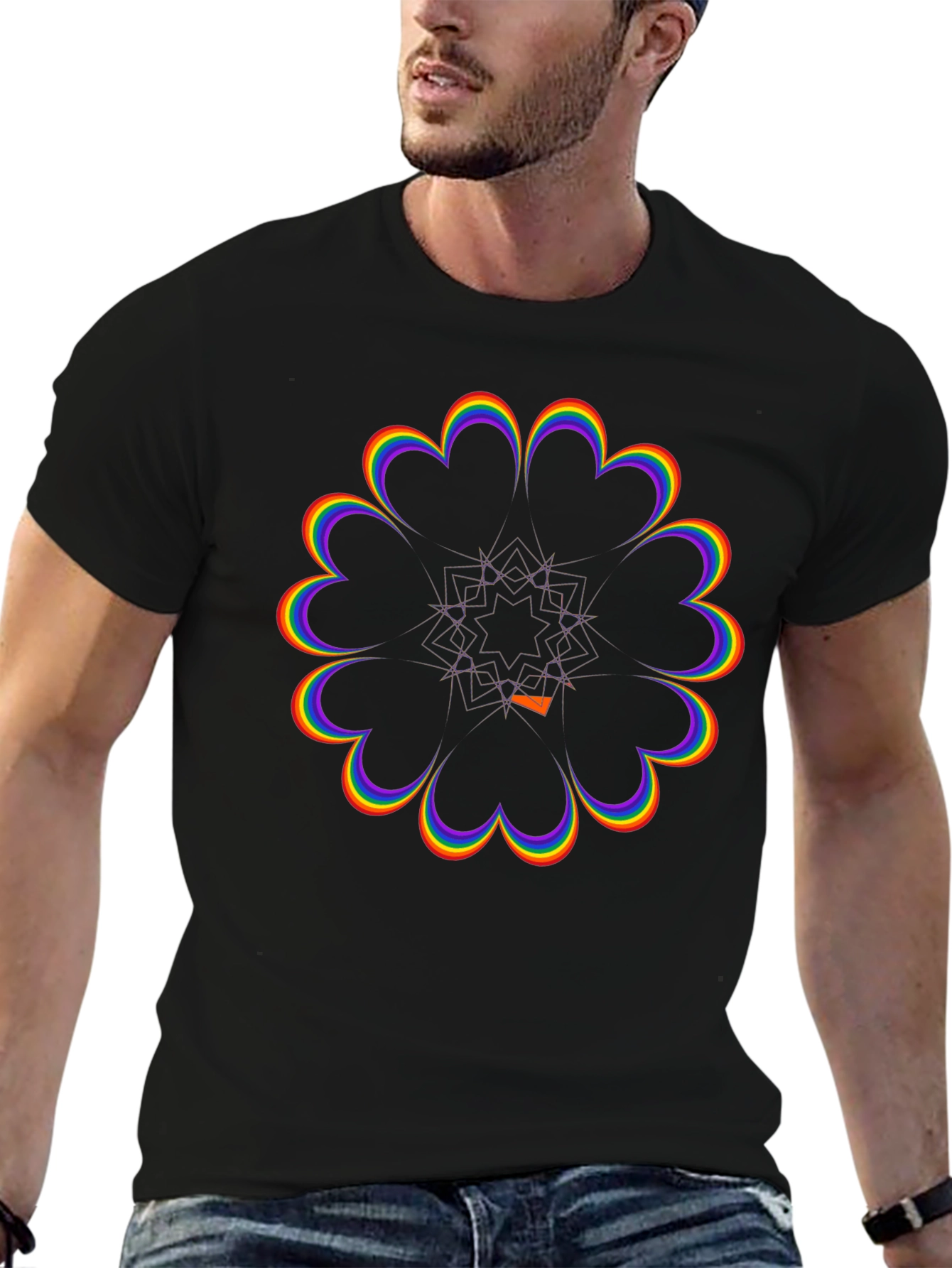 Rainbow Flower Power Black T-Shirt