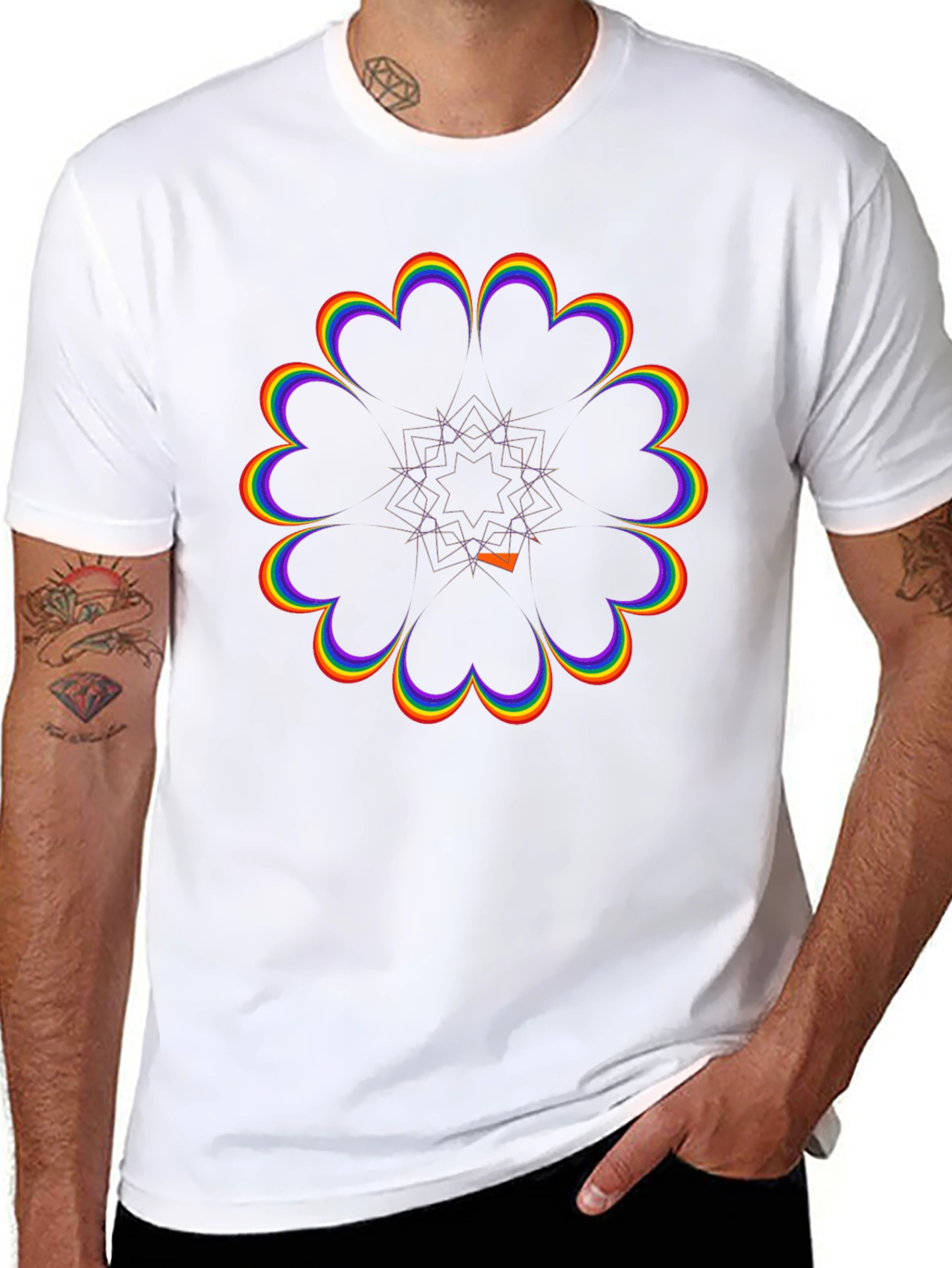 Rainbow Flower Power Black T-Shirt