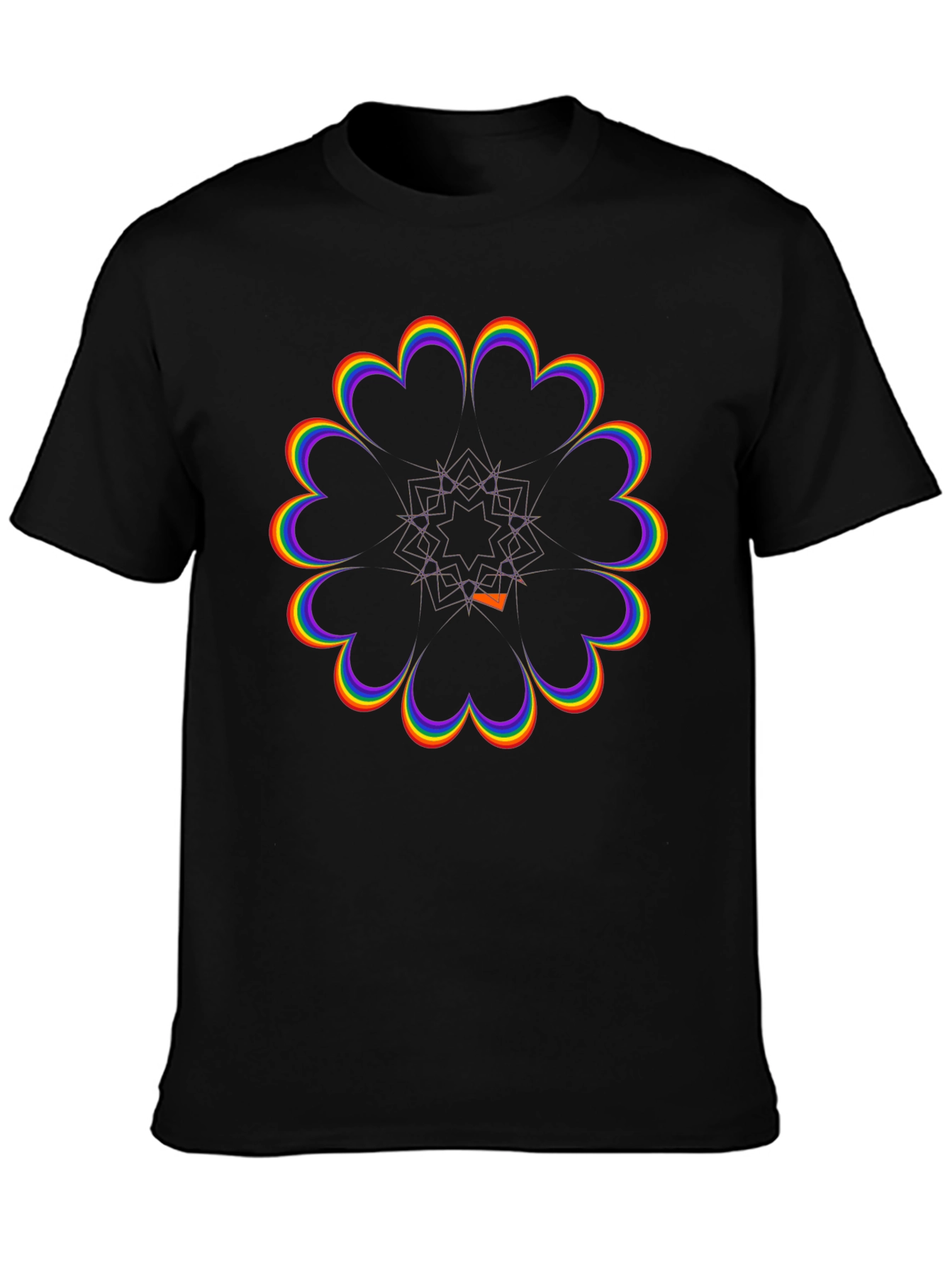 Rainbow Flower Power Black T-Shirt