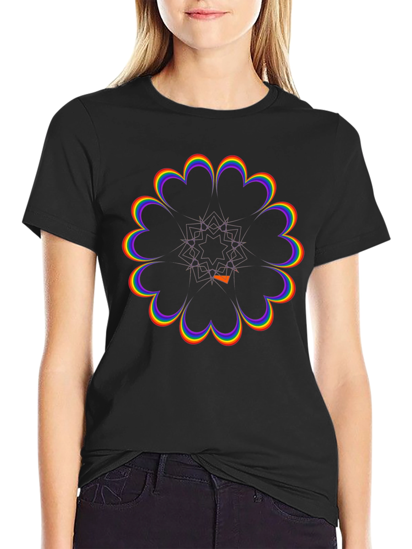 Rainbow Flower Power Black T-Shirt