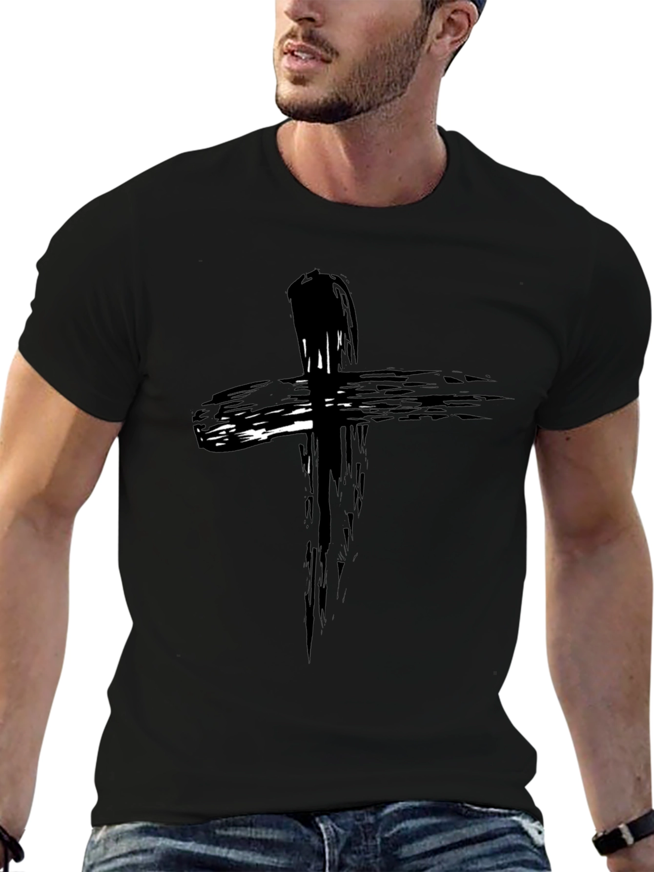 Abstract Cross Graphic Black T-Shirt