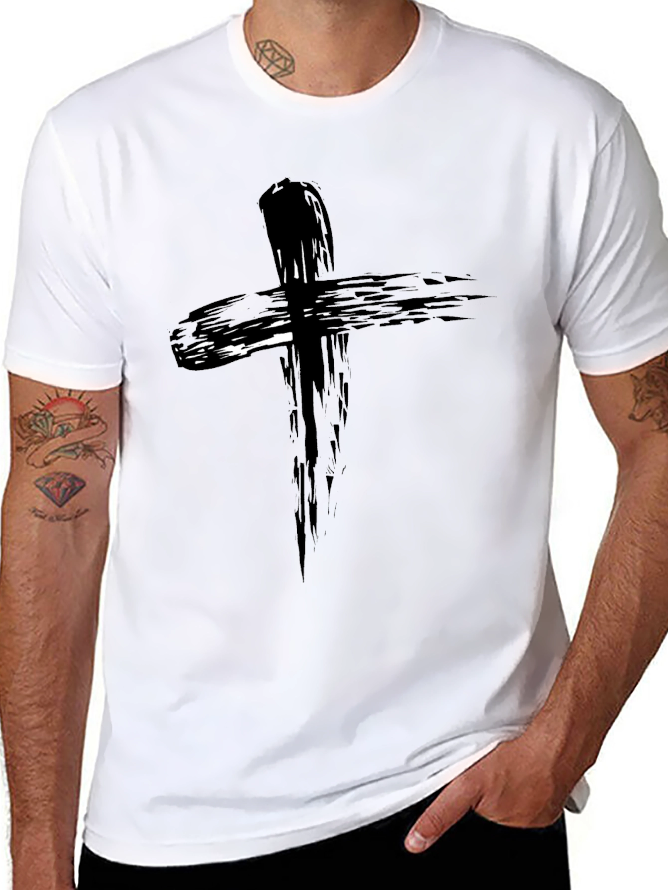 Abstract Cross Graphic Black T-Shirt