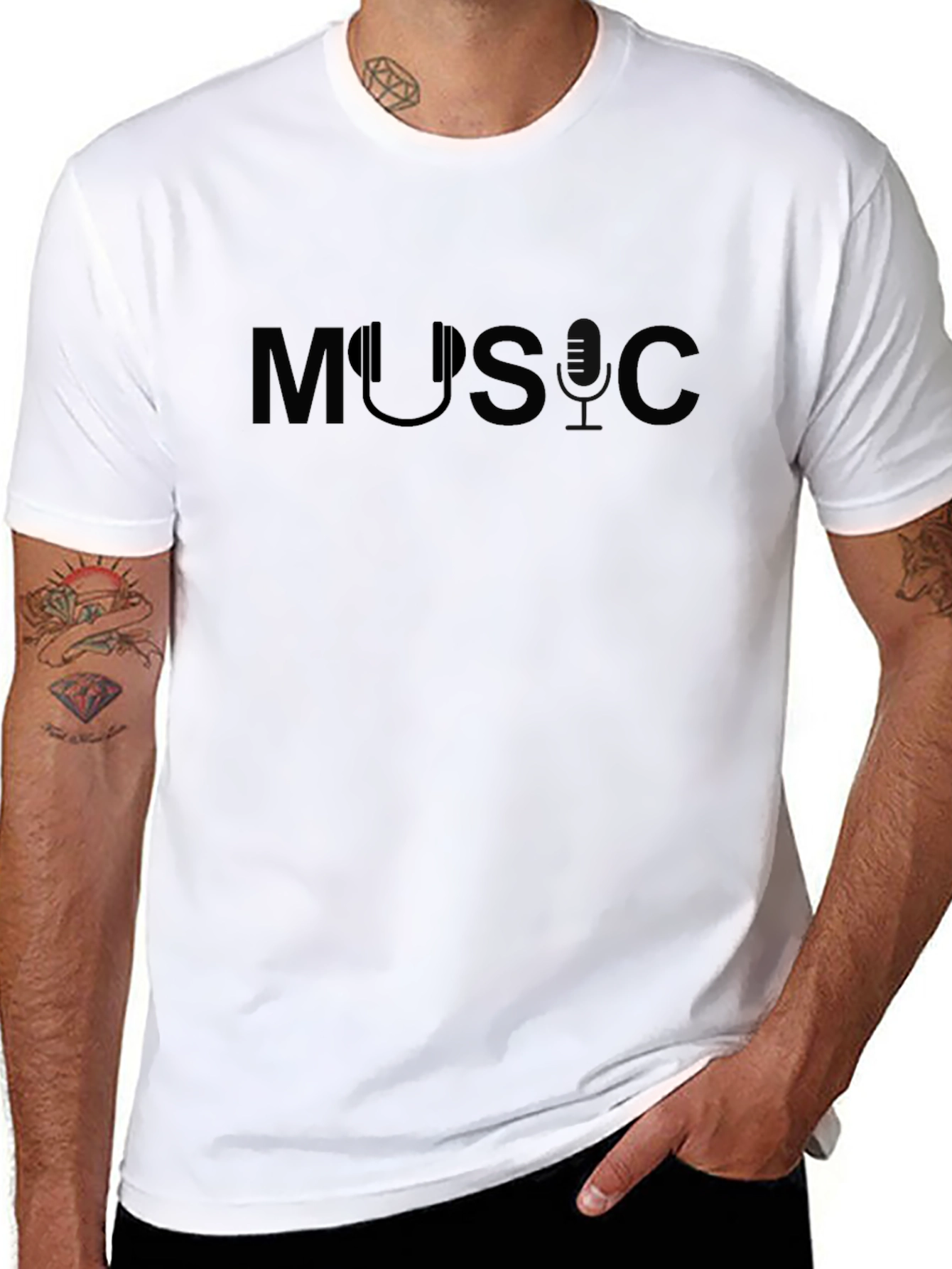Music T-Shirt with Headphone Design - Black