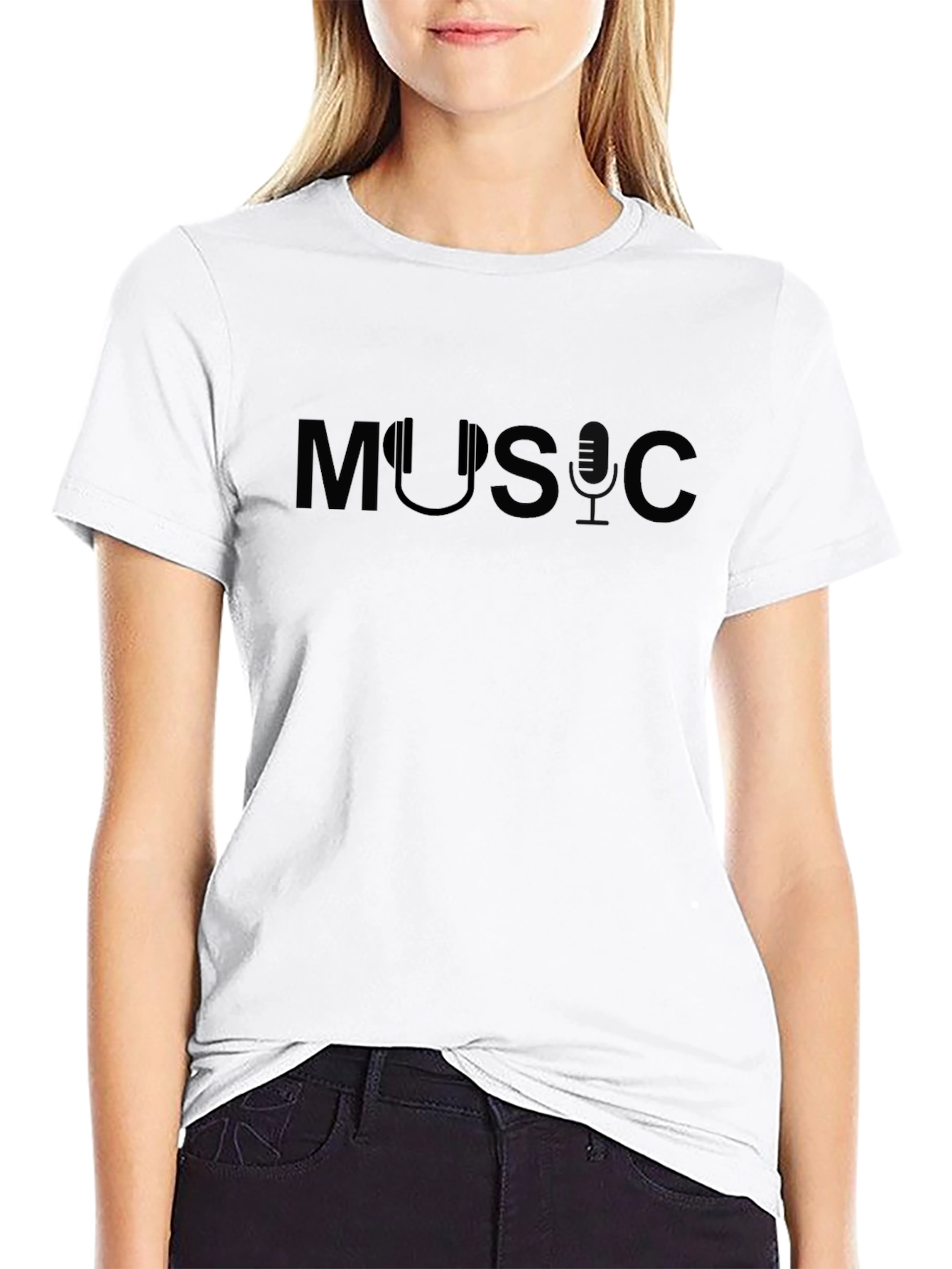 Music T-Shirt with Headphone Design - Black