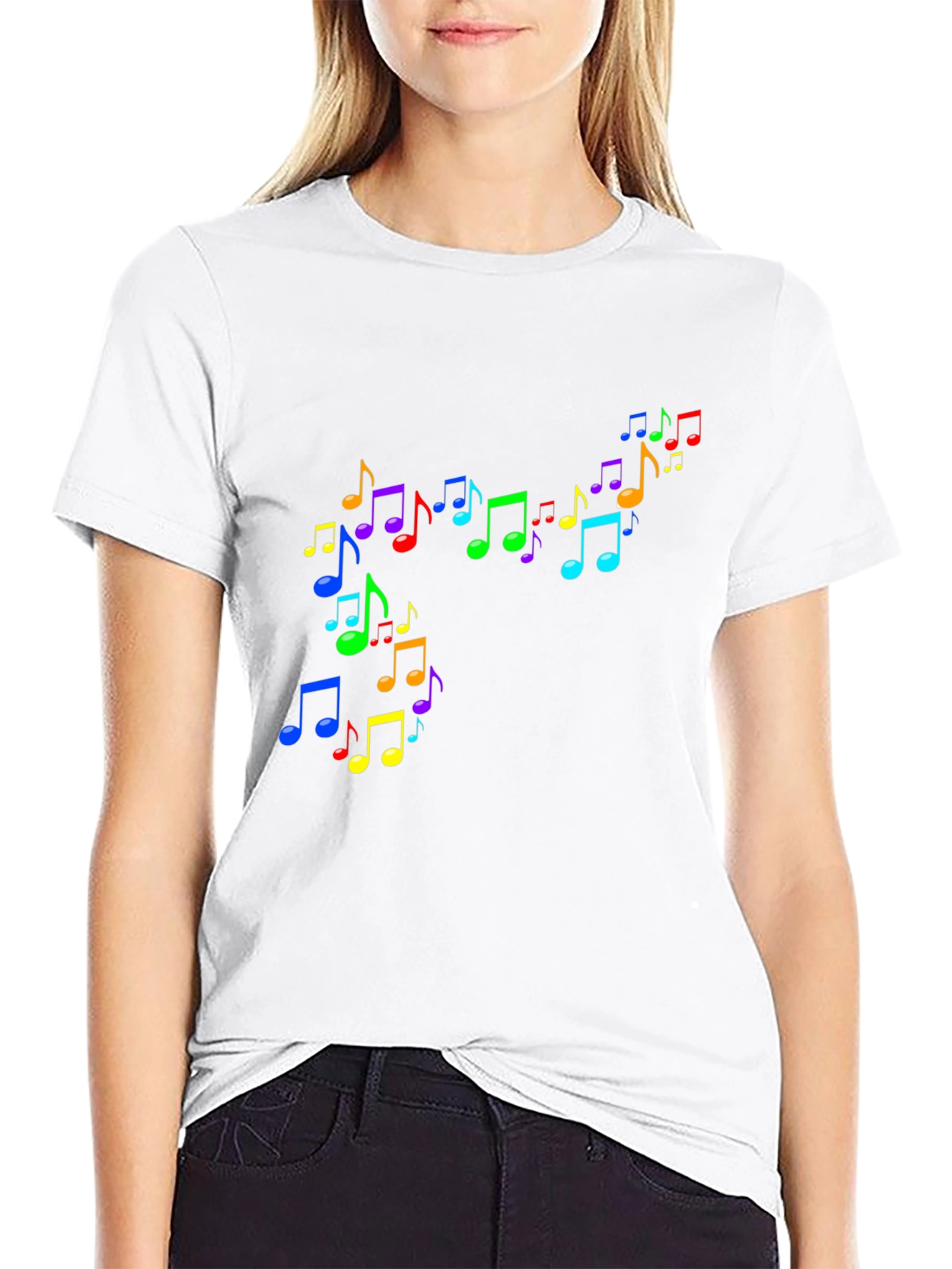 Rainbow Music Notes Black T-Shirt