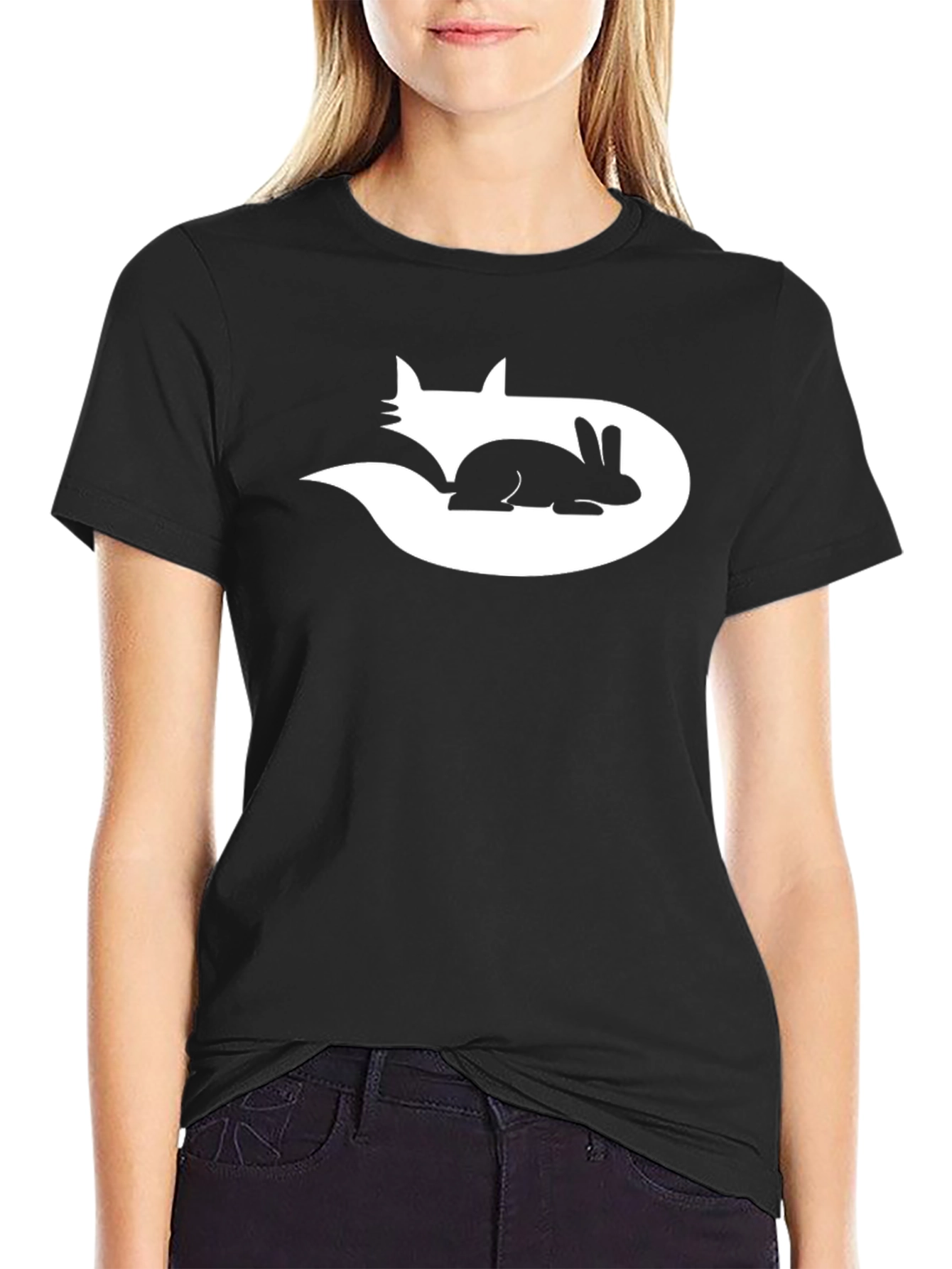 Yin Yang Fox and Rabbit Graphic T-Shirt