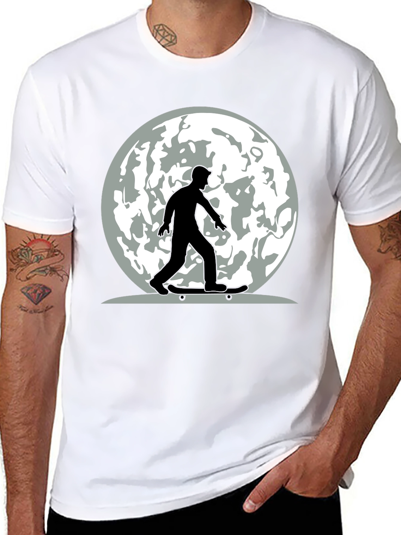 Skateboarder Moon Graphic Tee - Cool Casual Style