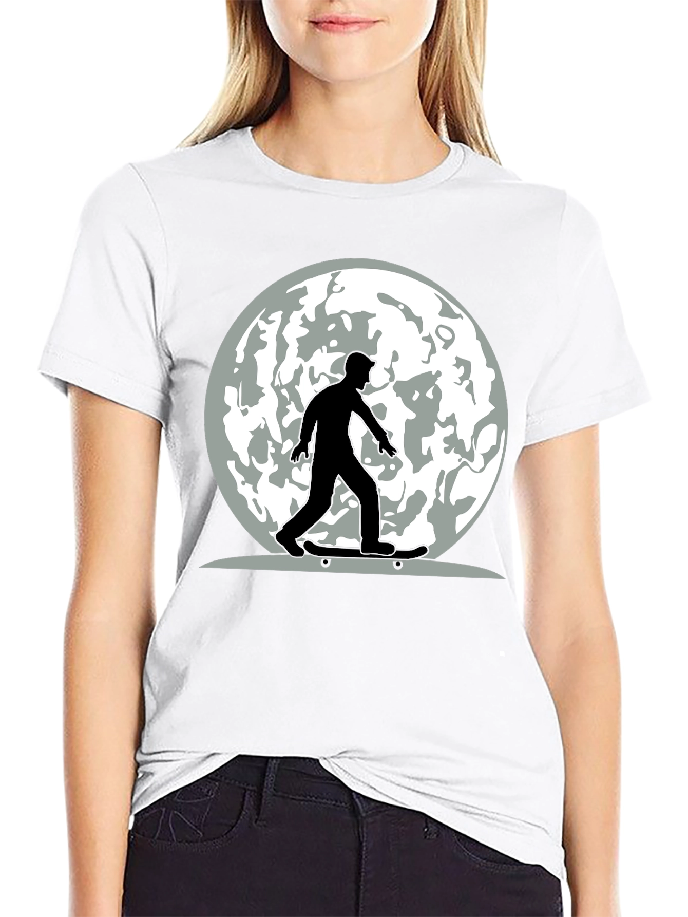 Skateboarder Moon Graphic Tee - Cool Casual Style