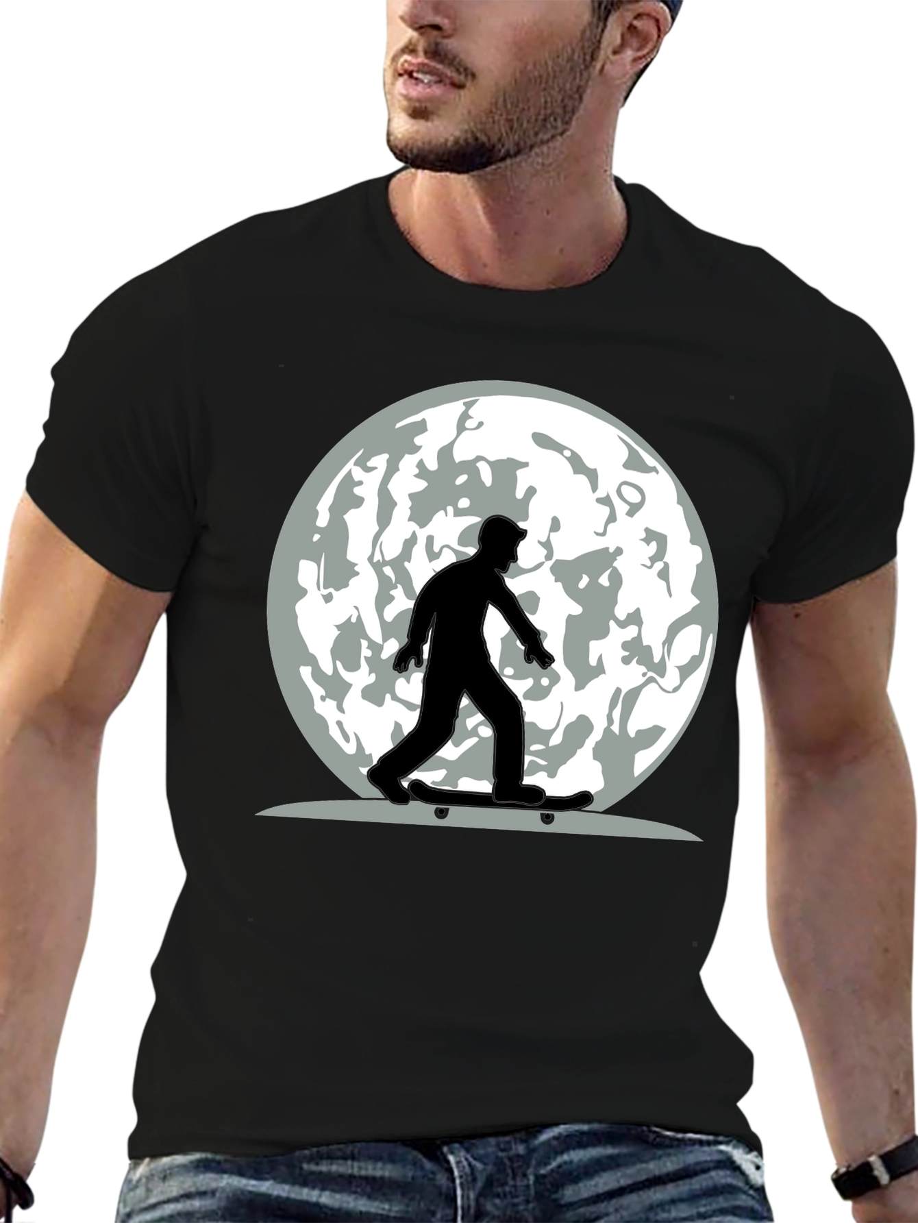Skateboarder Moon Graphic Tee - Cool Casual Style