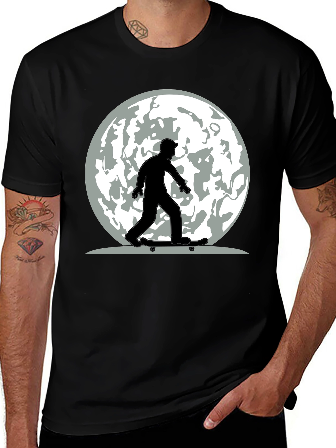 Skateboarder Moon Graphic Tee - Cool Casual Style
