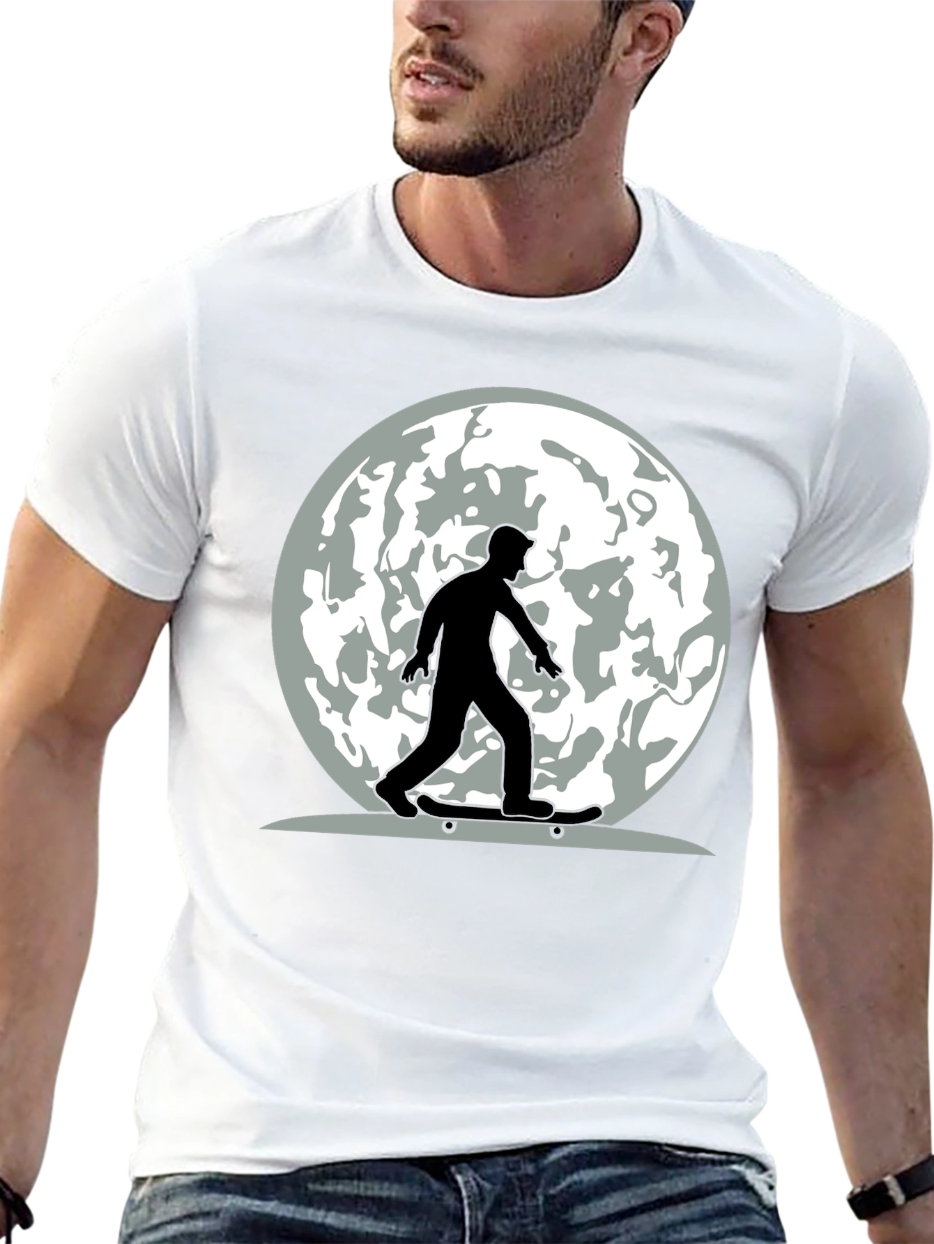 Skateboarder Moon Graphic Tee - Cool Casual Style