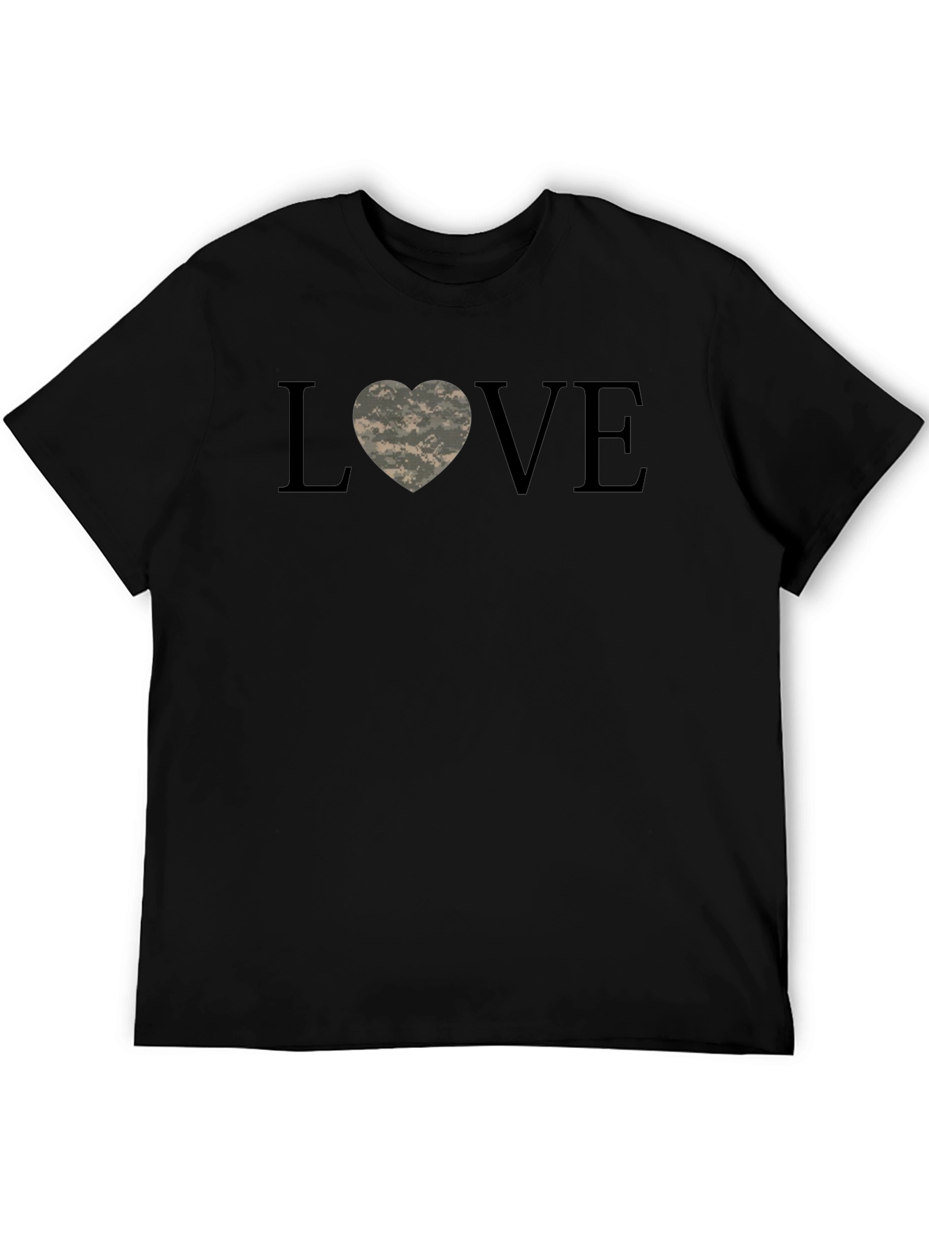 Love Heart Camo Print Black T-Shirt