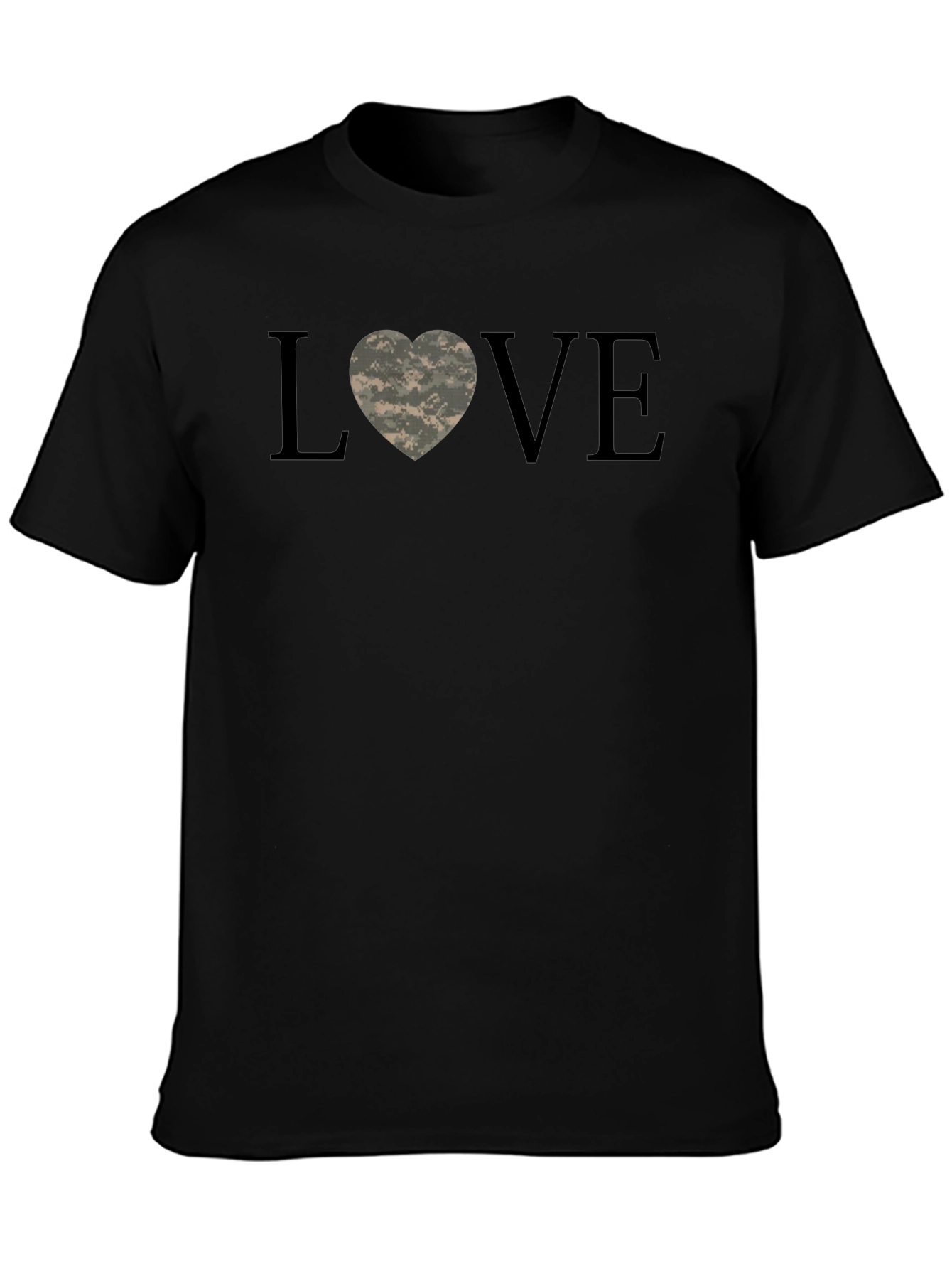 Love Heart Camo Print Black T-Shirt