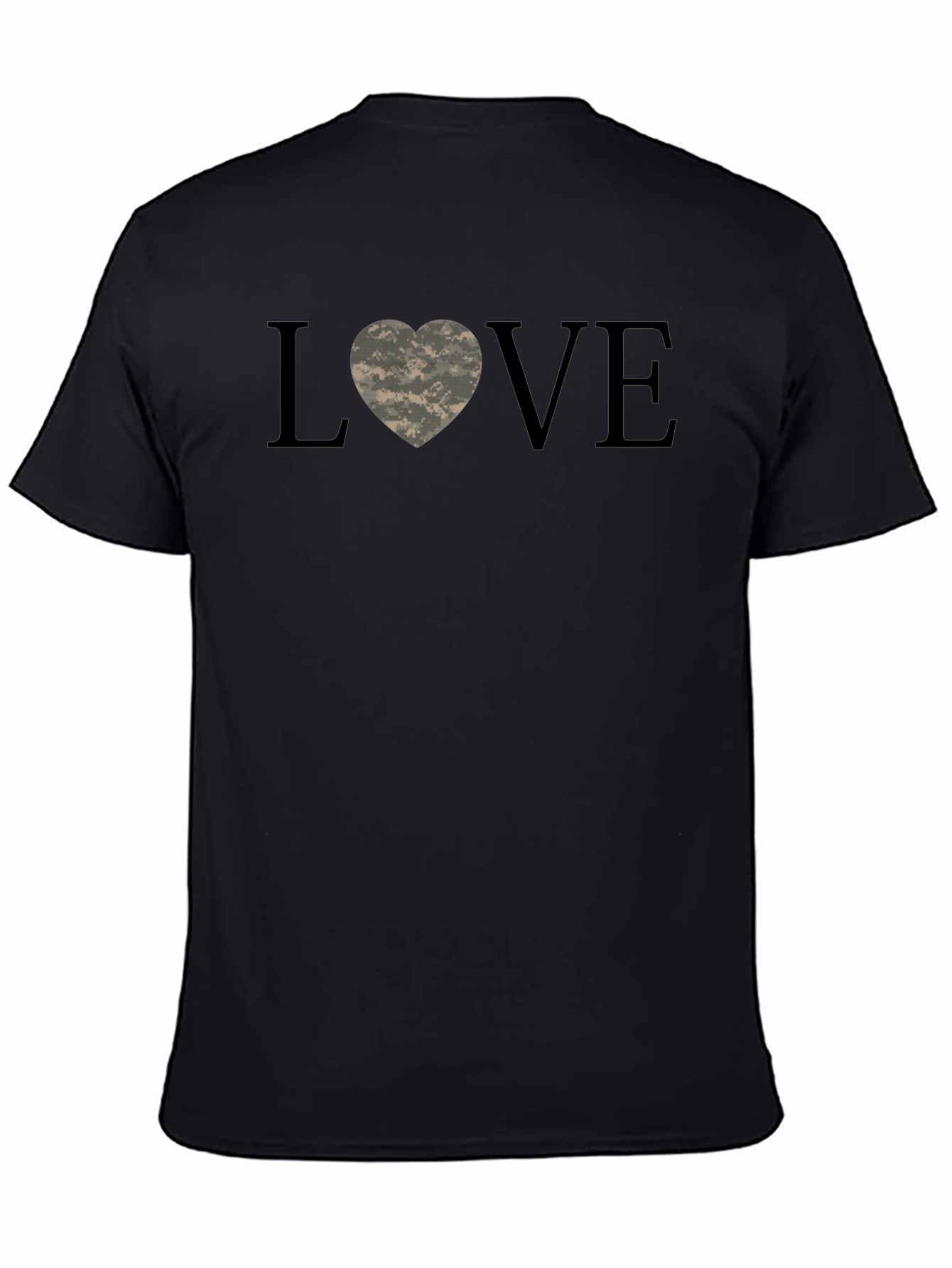 Love Heart Camo Print Black T-Shirt