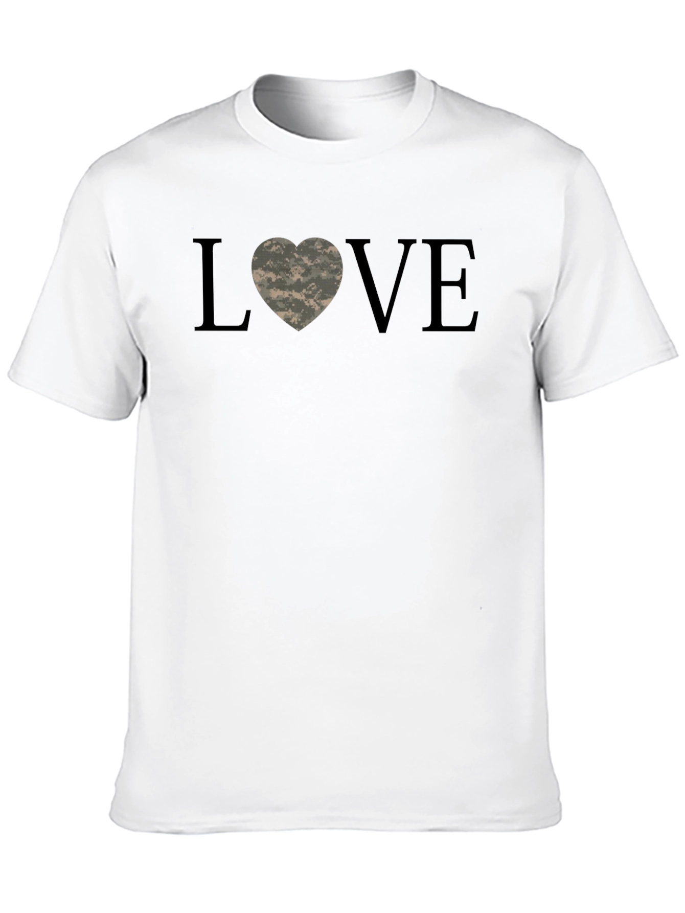Love Heart Camo Print Black T-Shirt