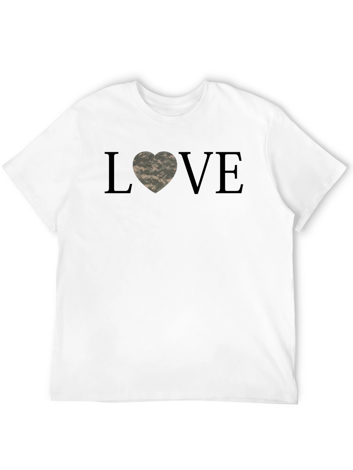 Love Heart Camo Print Black T-Shirt