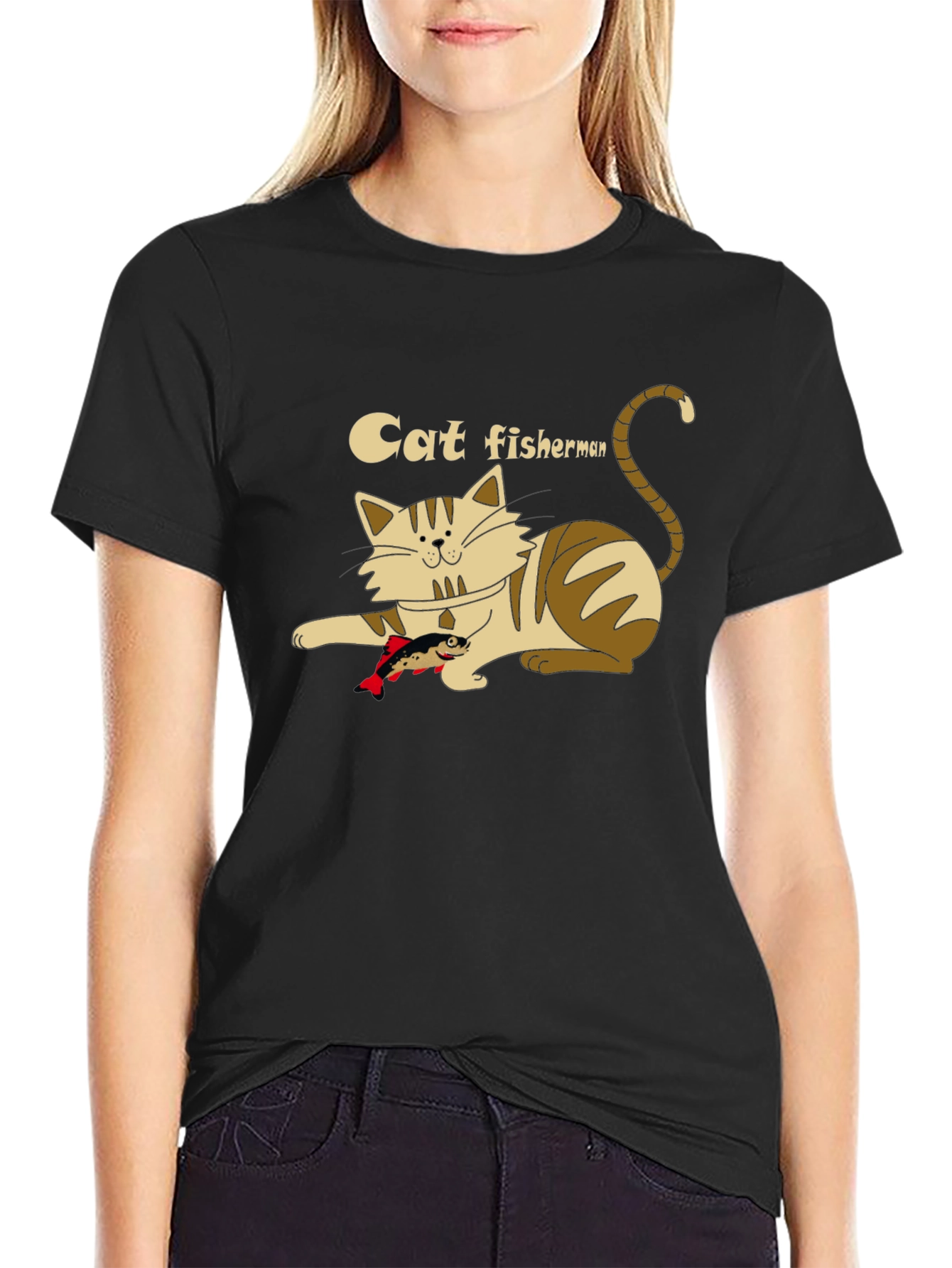 Cat Fisherman Graphic T-Shirt