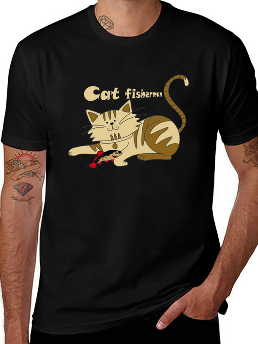 Cat Fisherman Graphic T-Shirt