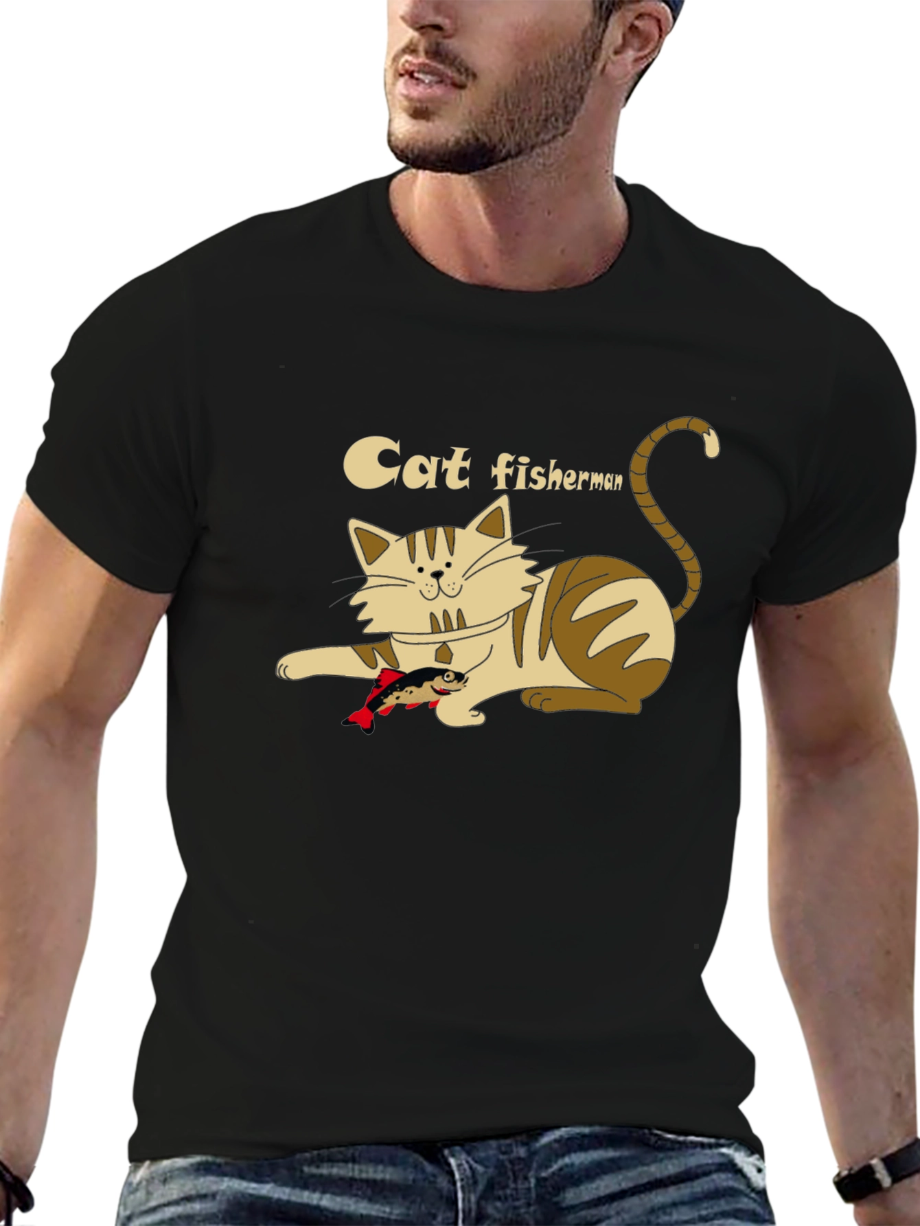 Cat Fisherman Graphic T-Shirt