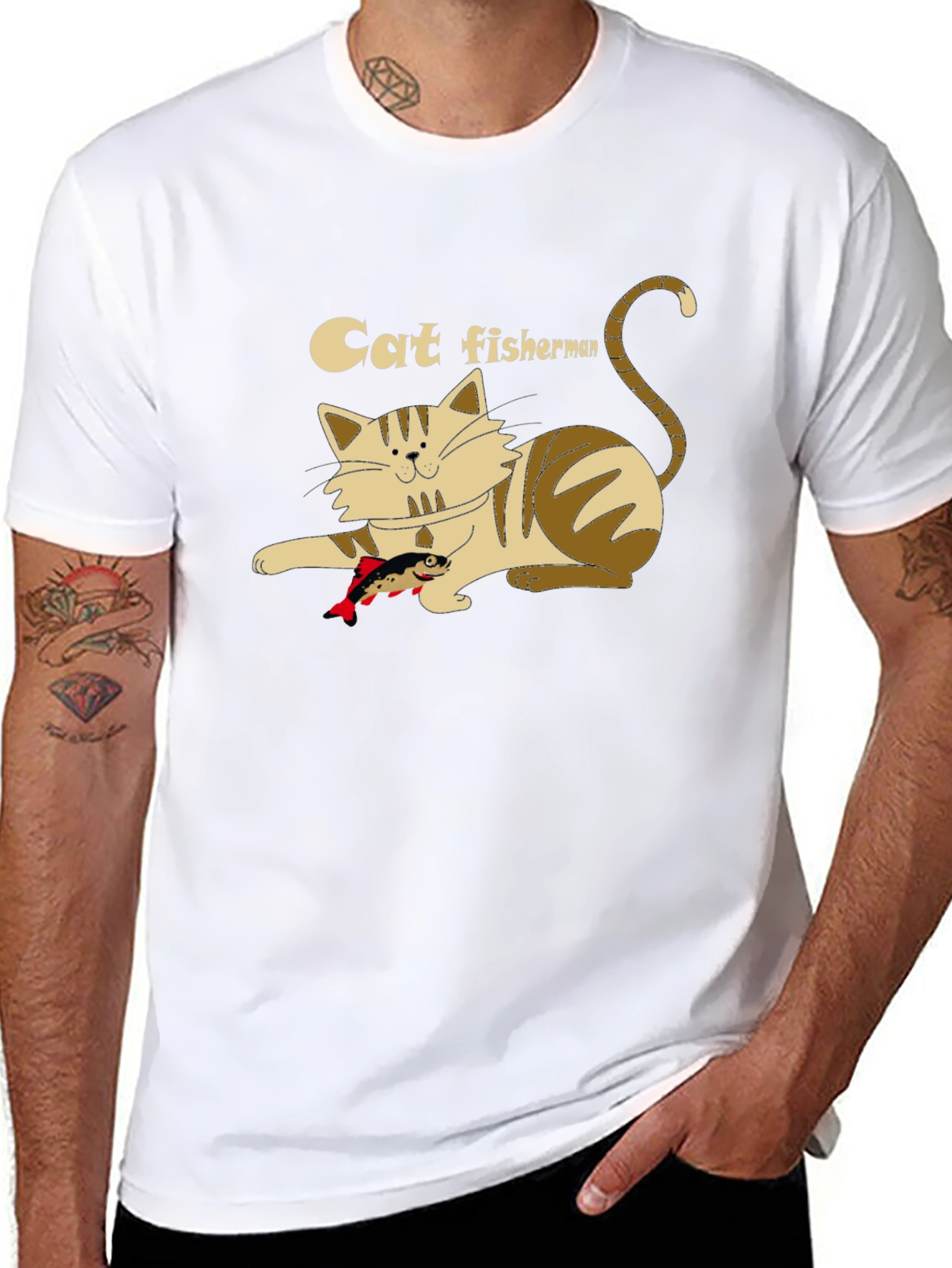 Cat Fisherman Graphic T-Shirt